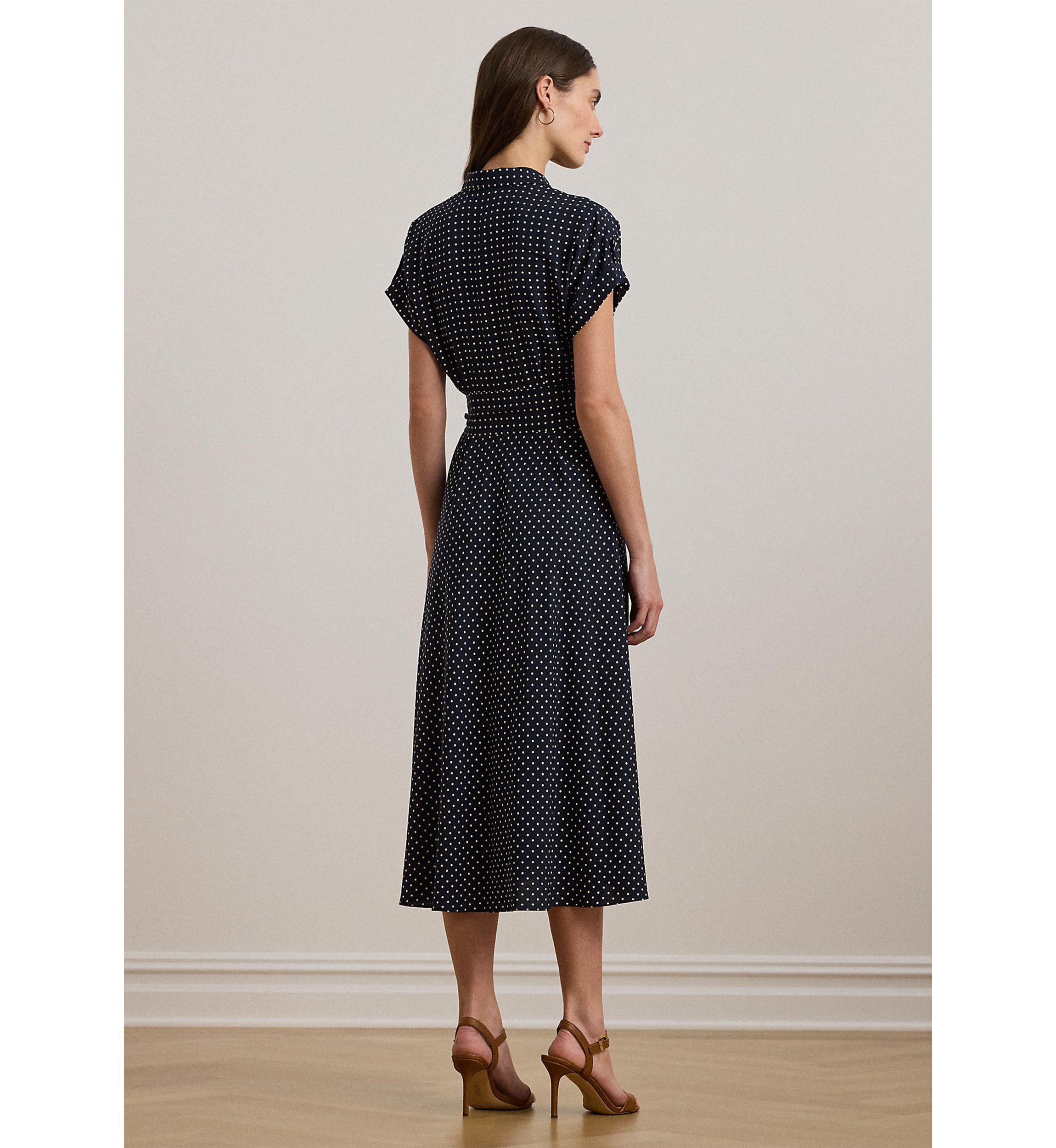 Polka Dot Belted Crepe Dress