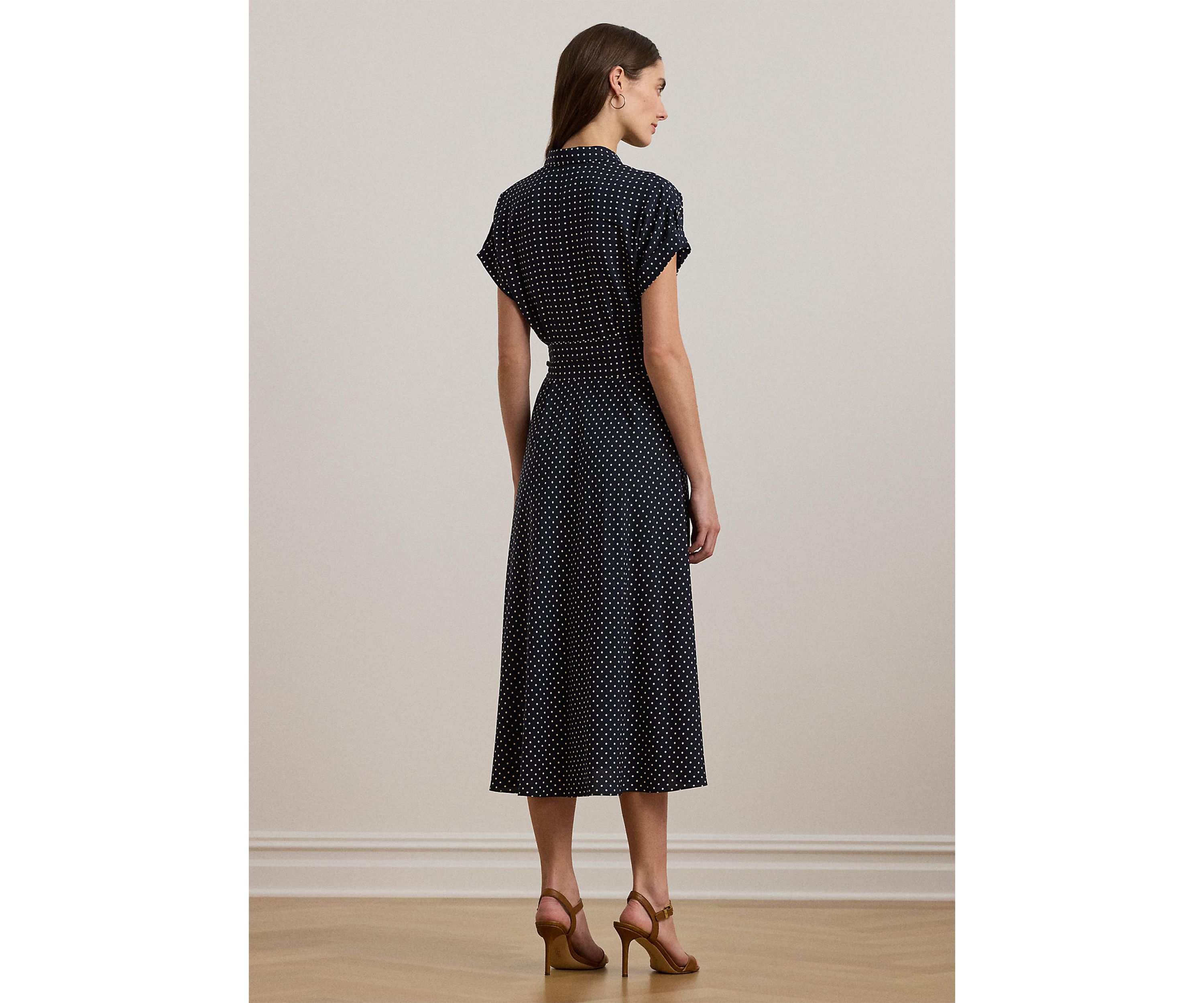 Polka Dot Belted Crepe Dress