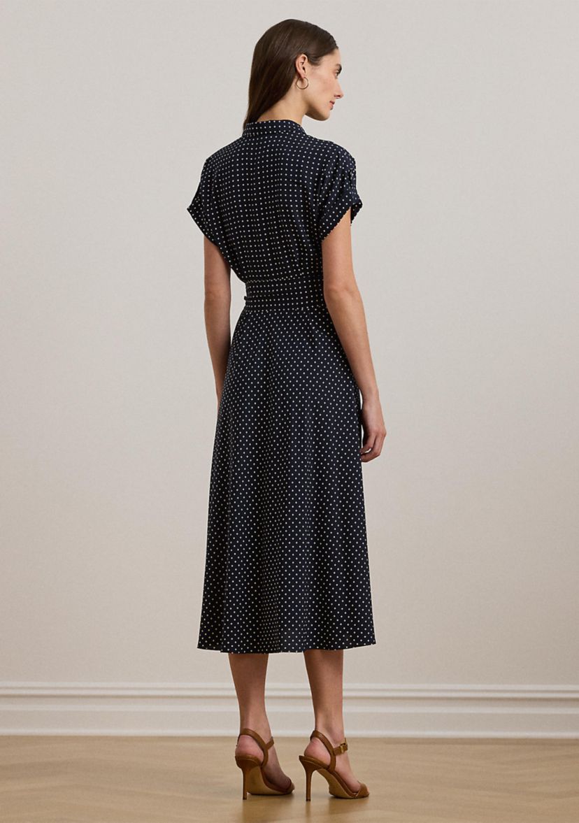 Polka Dot Belted Crepe Dress