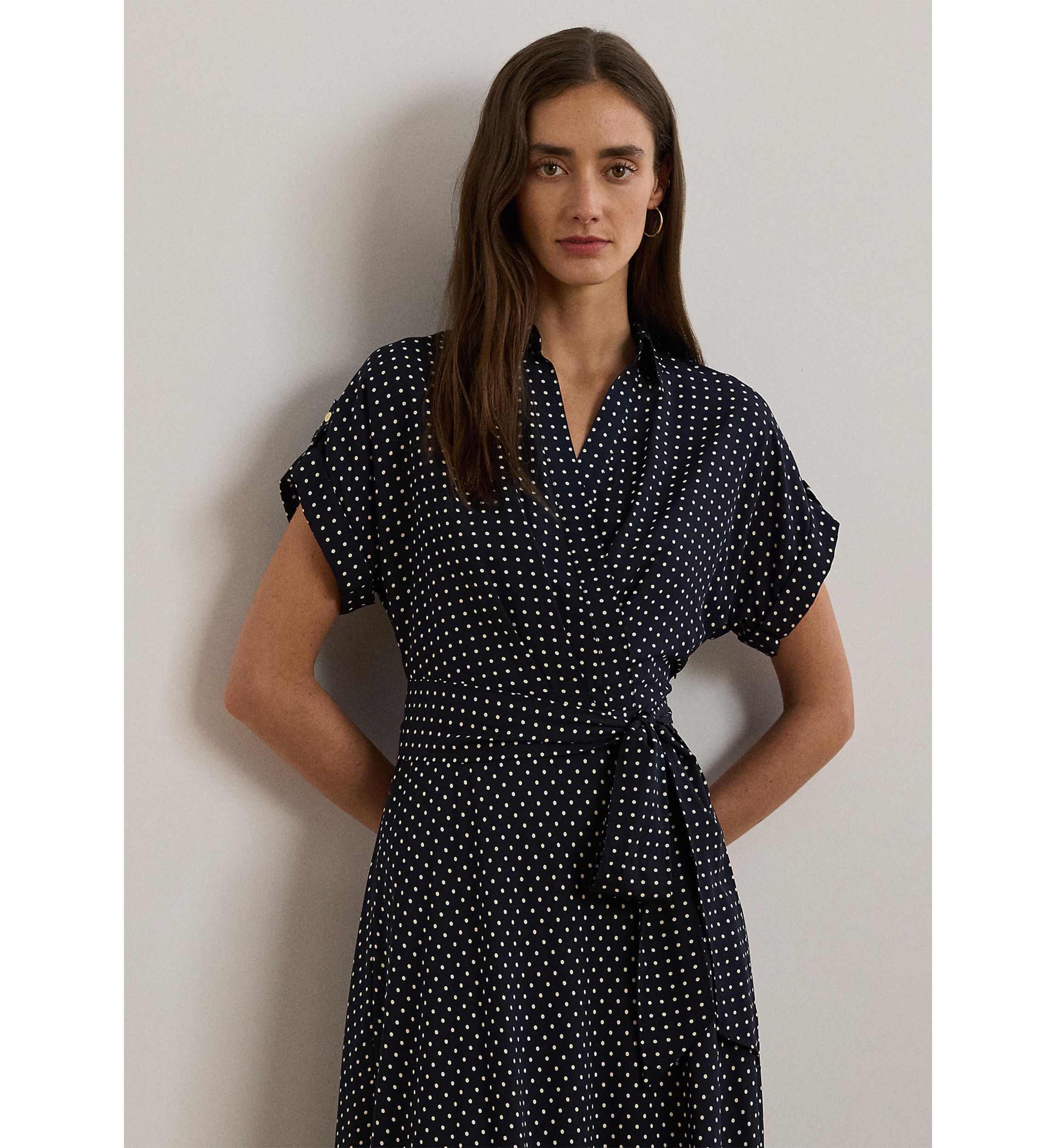 Polka Dot Belted Crepe Dress
