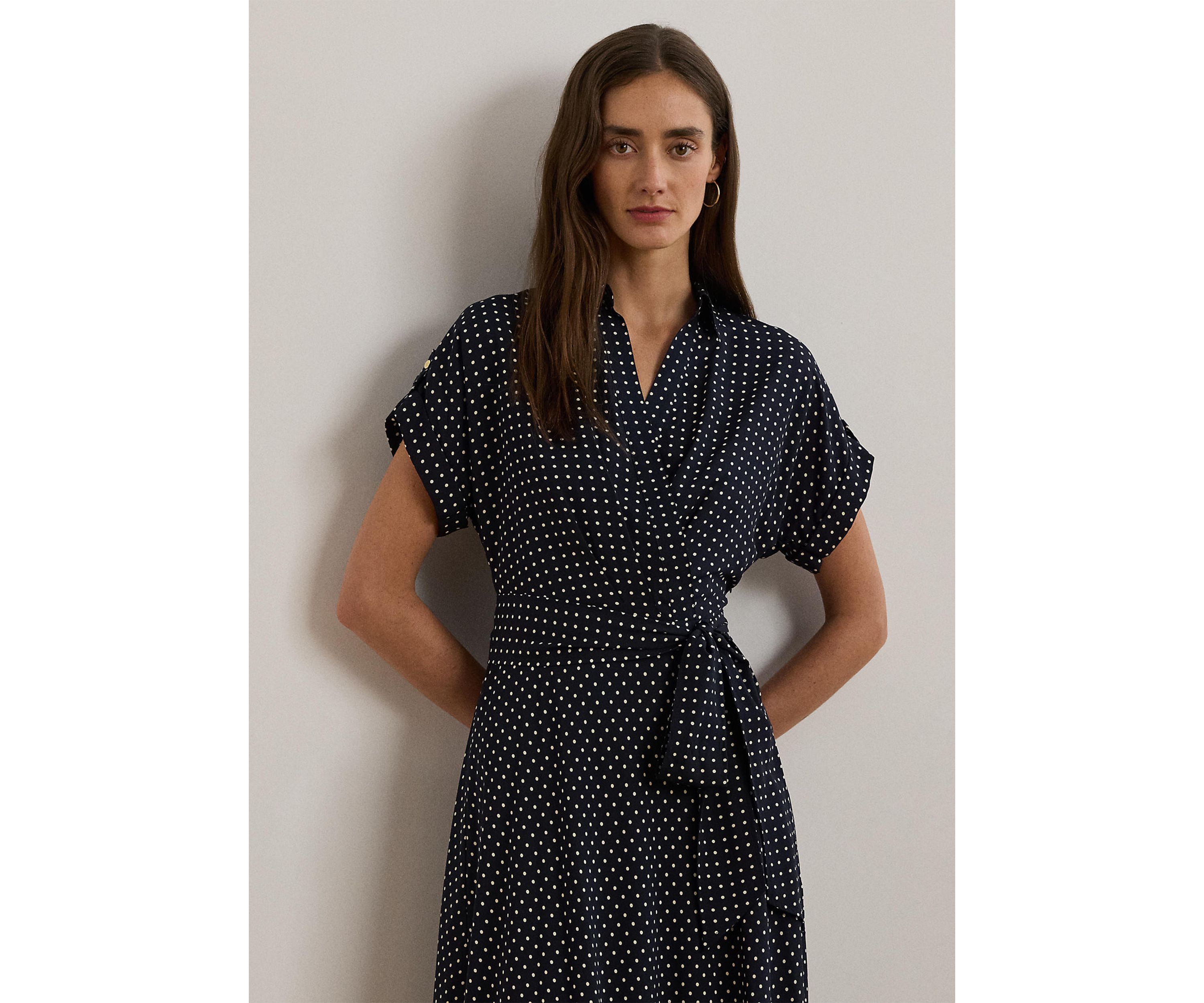 Polka Dot Belted Crepe Dress