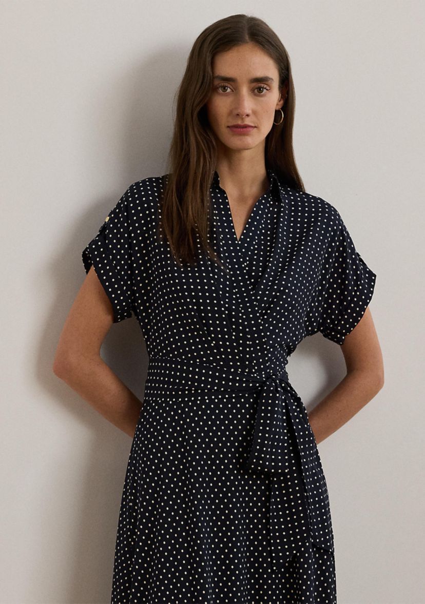 Polka Dot Belted Crepe Dress