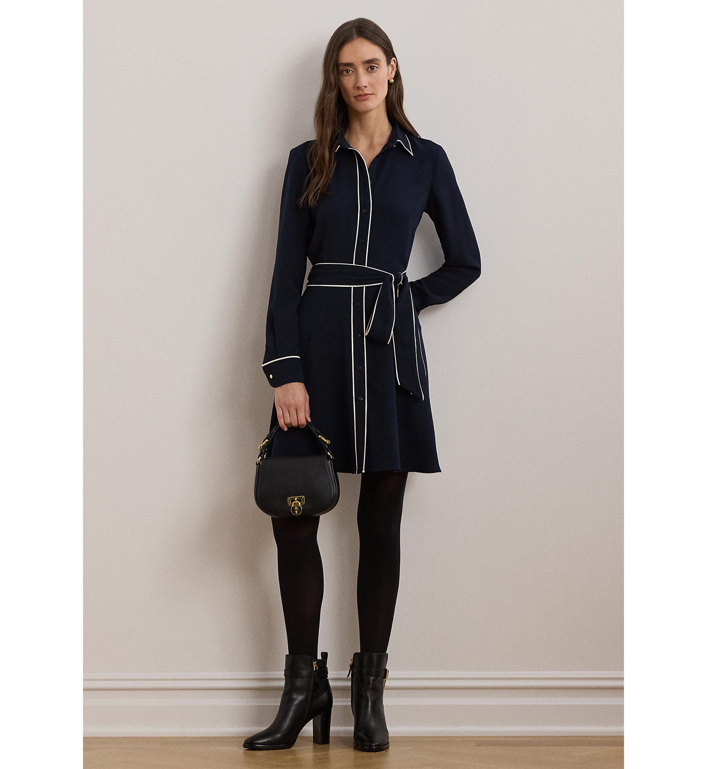 Two Tone Belted Georgette Shirtdress