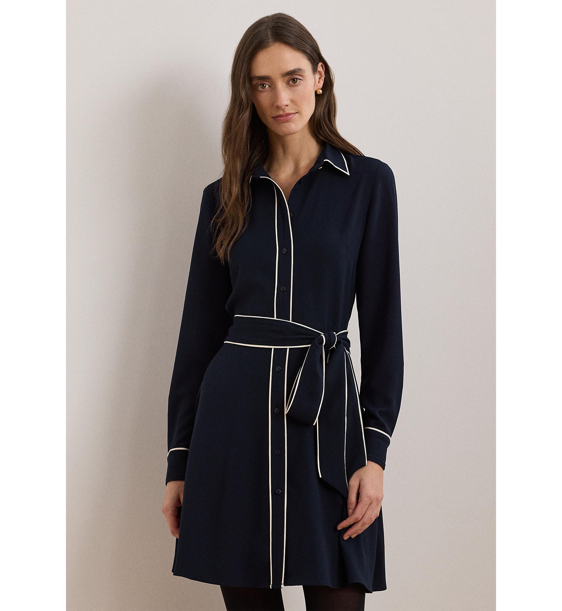 Two Tone Belted Georgette Shirtdress