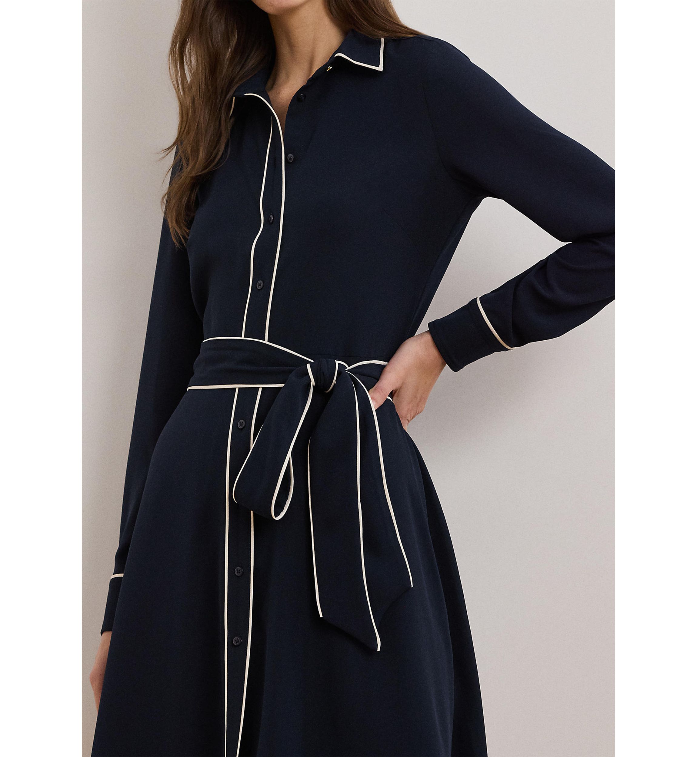 Two Tone Belted Georgette Shirtdress
