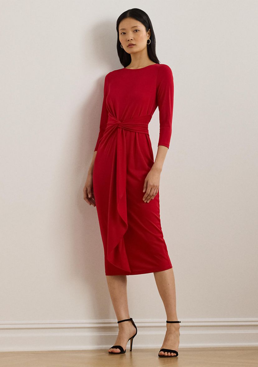 Twist Front Stretch Jersey Midi Dress