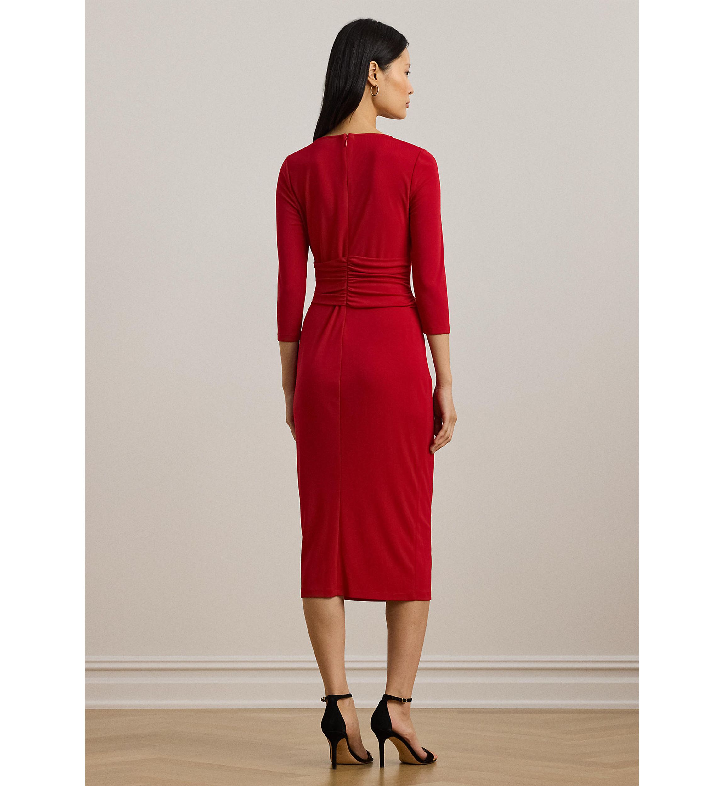 Twist Front Stretch Jersey Midi Dress
