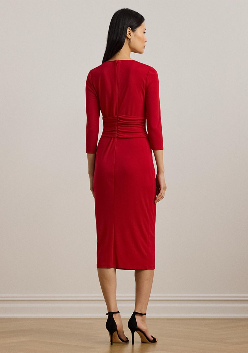 Twist Front Stretch Jersey Midi Dress