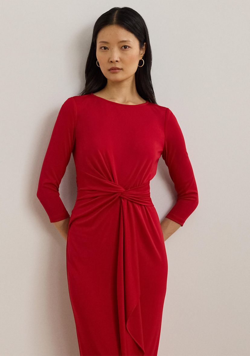 Twist Front Stretch Jersey Midi Dress