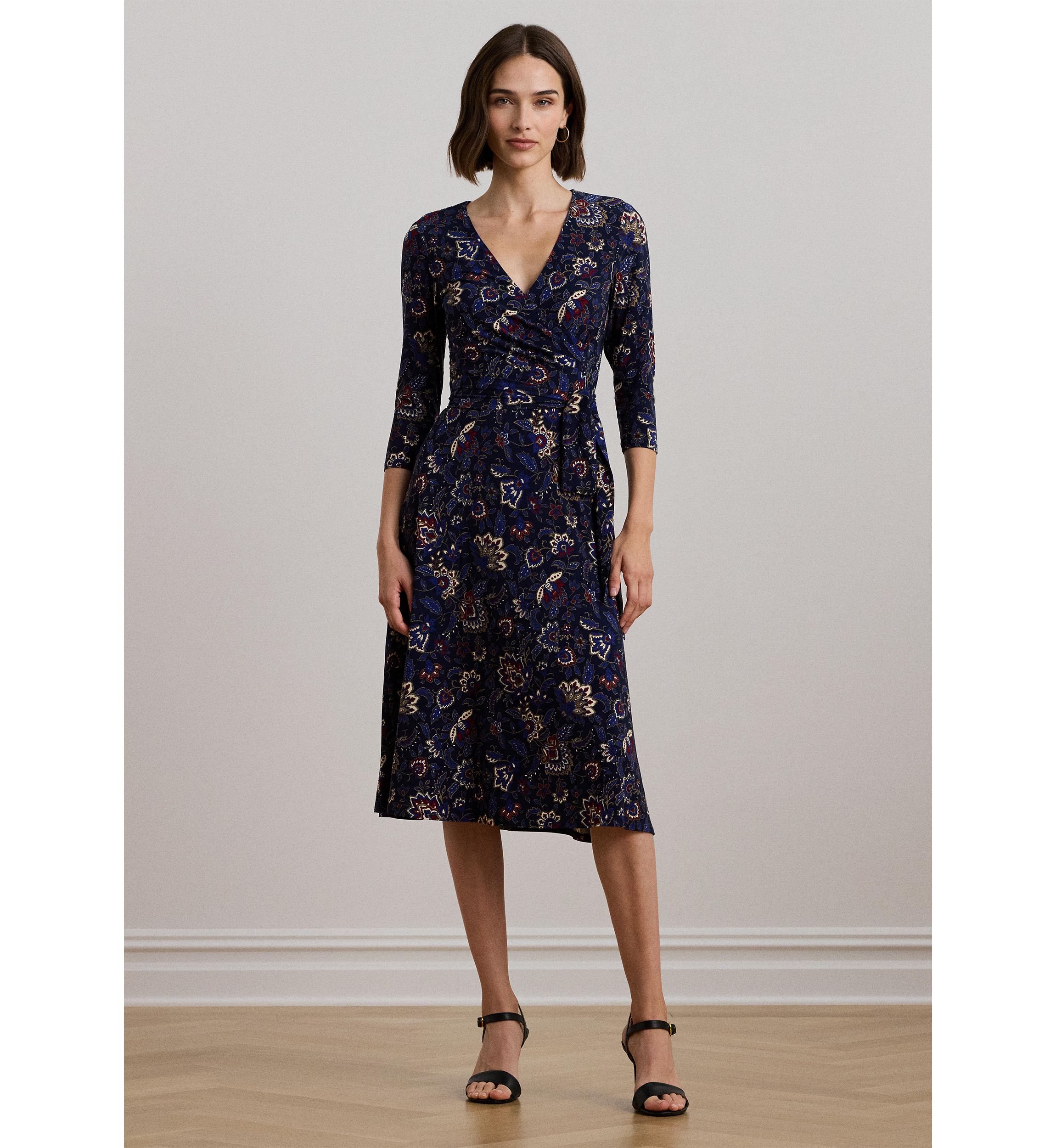 Floral Surplice Stretch Jersey Dress