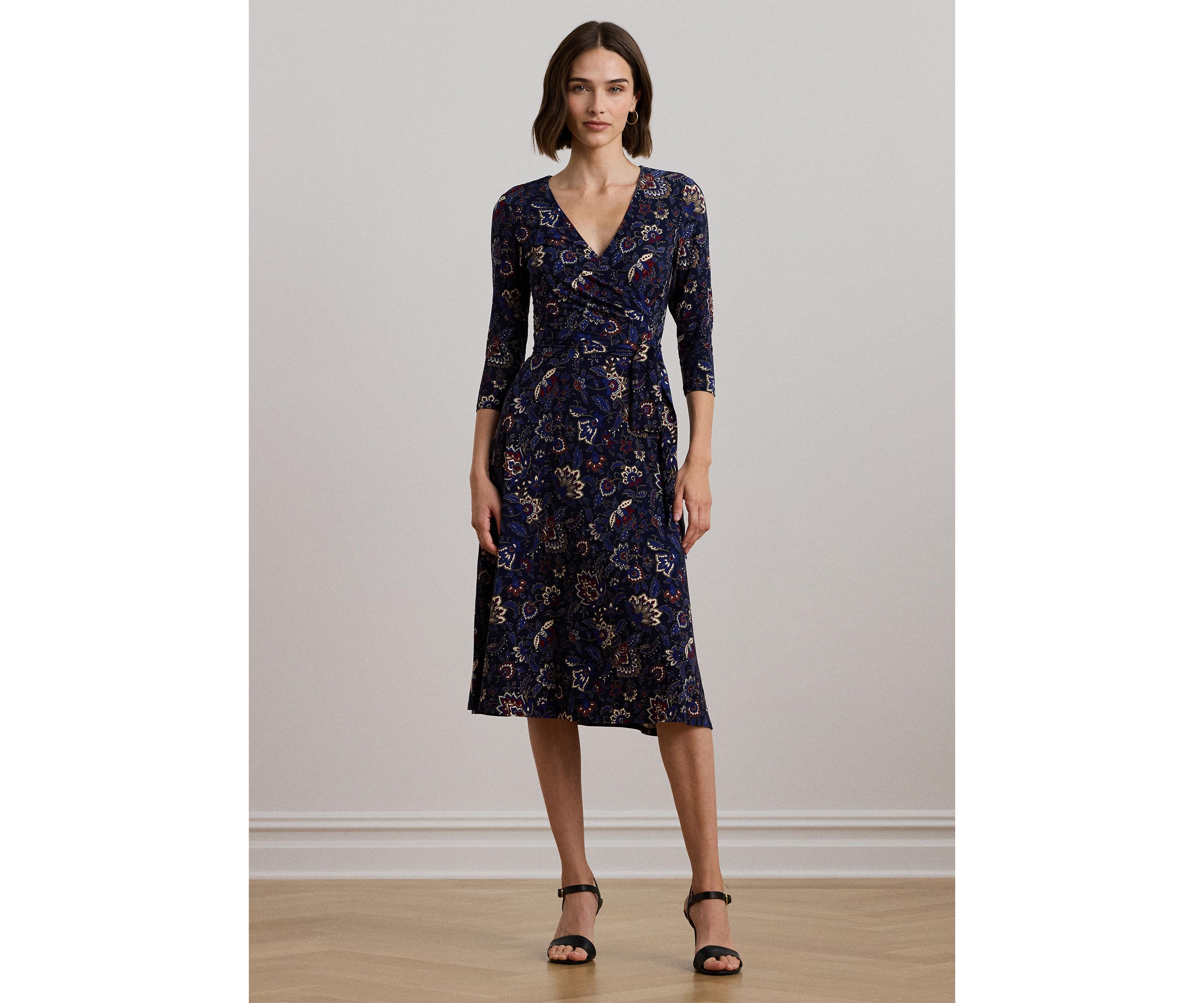 Floral Surplice Stretch Jersey Dress