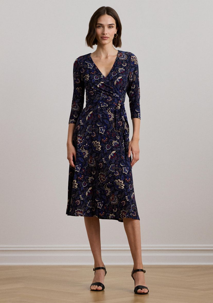 Floral Surplice Stretch Jersey Dress