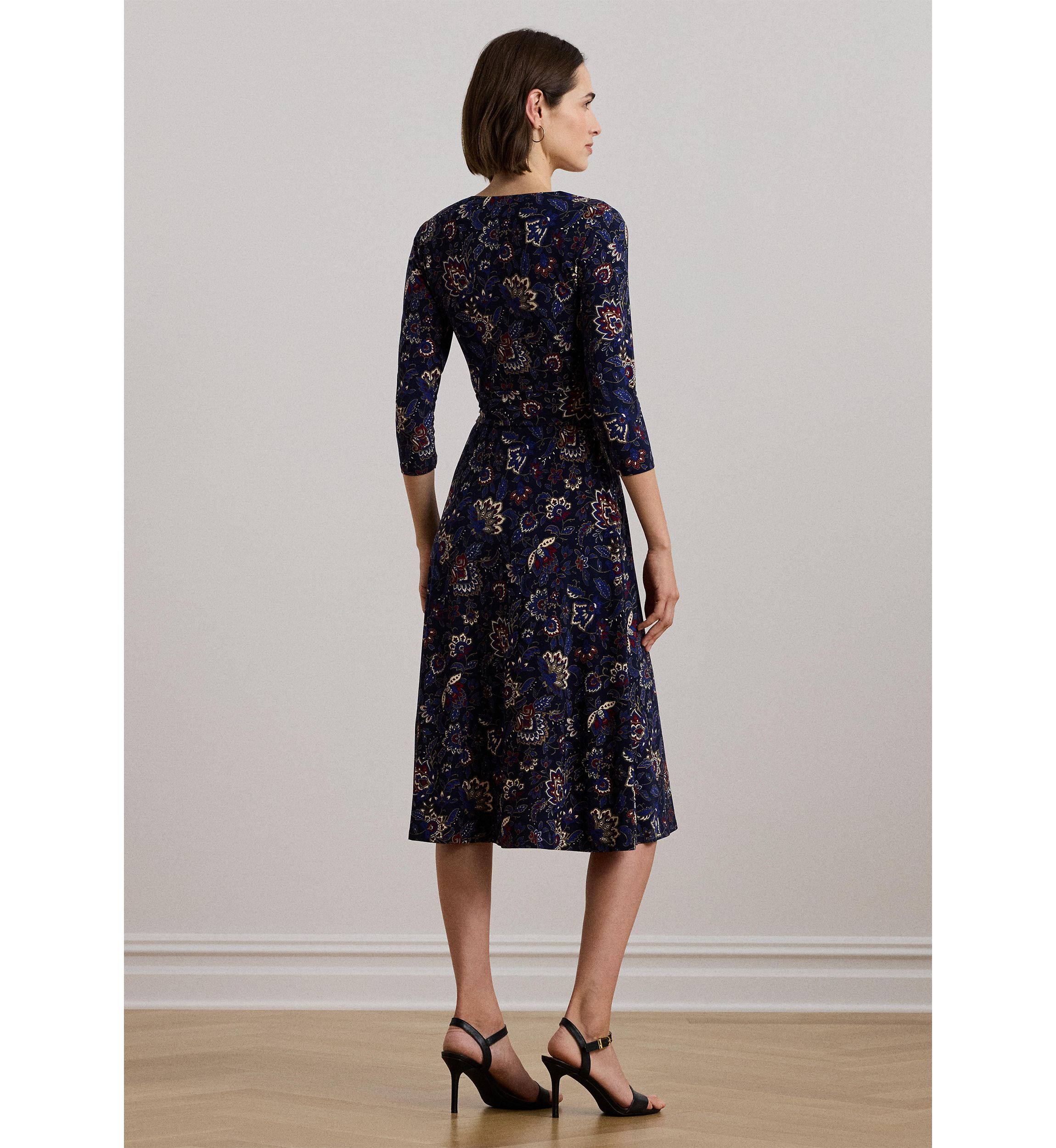 Floral Surplice Stretch Jersey Dress