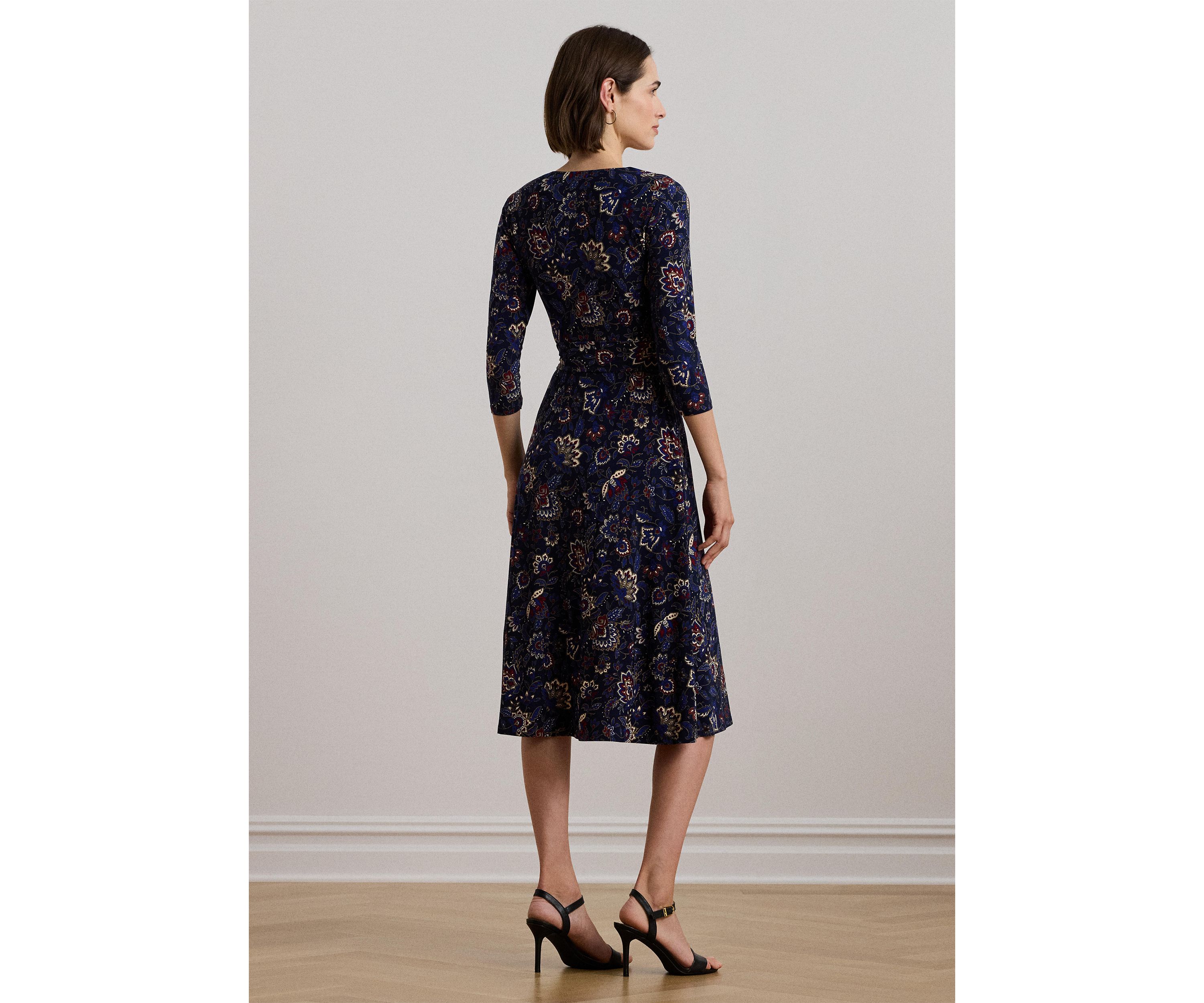 Floral Surplice Stretch Jersey Dress