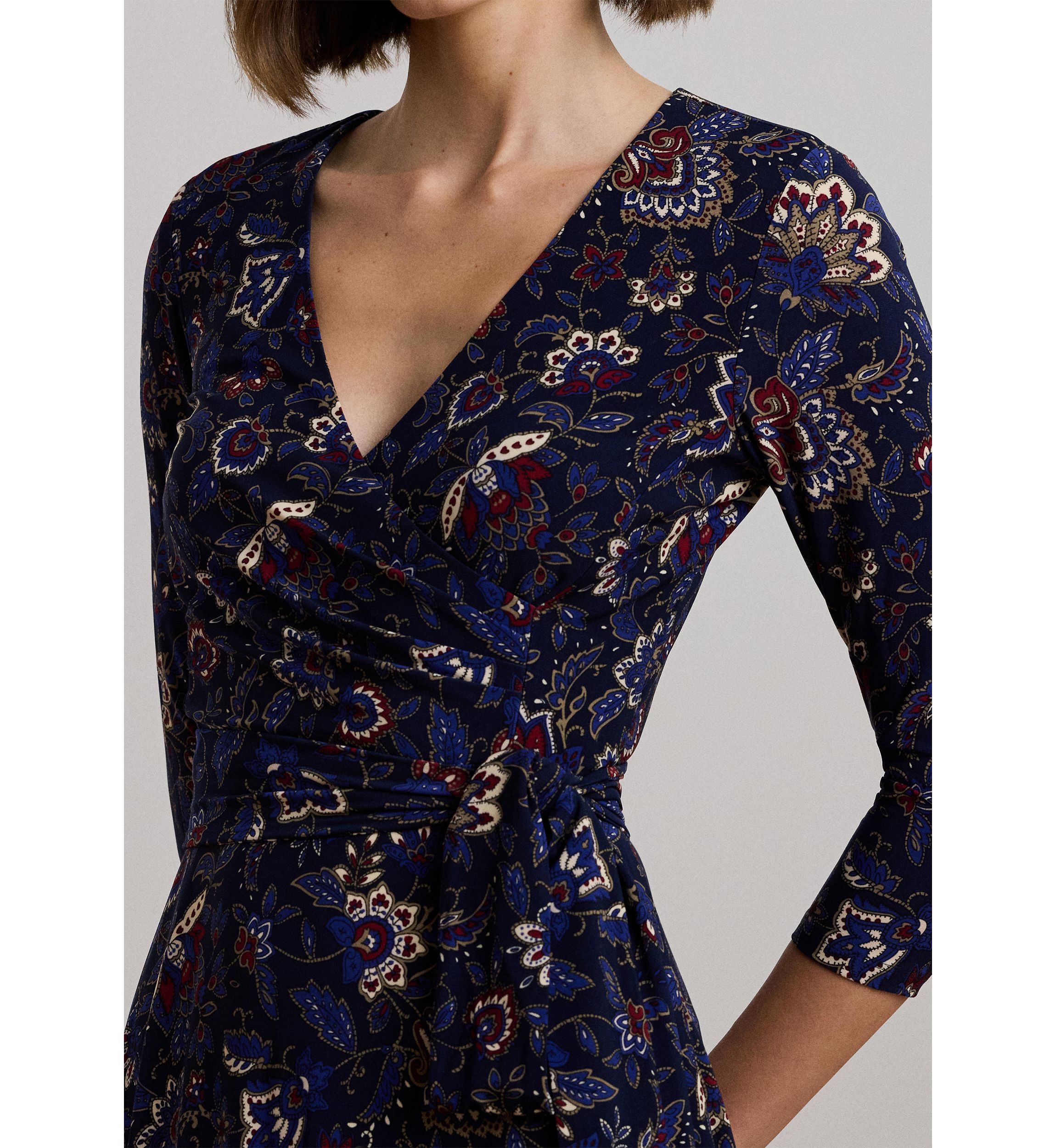 Floral Surplice Stretch Jersey Dress