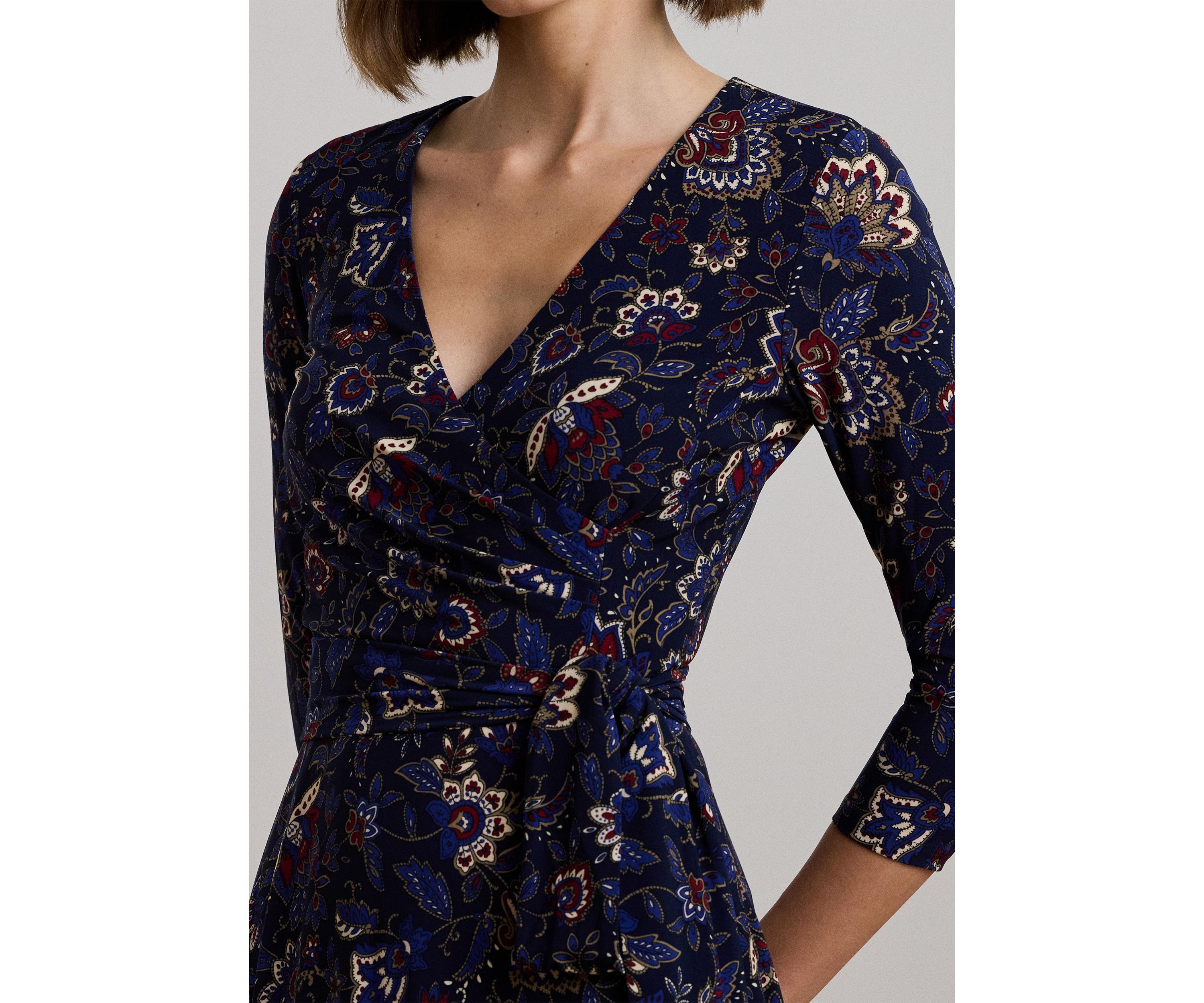 Floral Surplice Stretch Jersey Dress