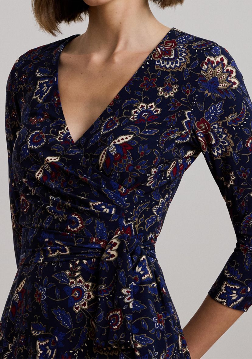 Floral Surplice Stretch Jersey Dress