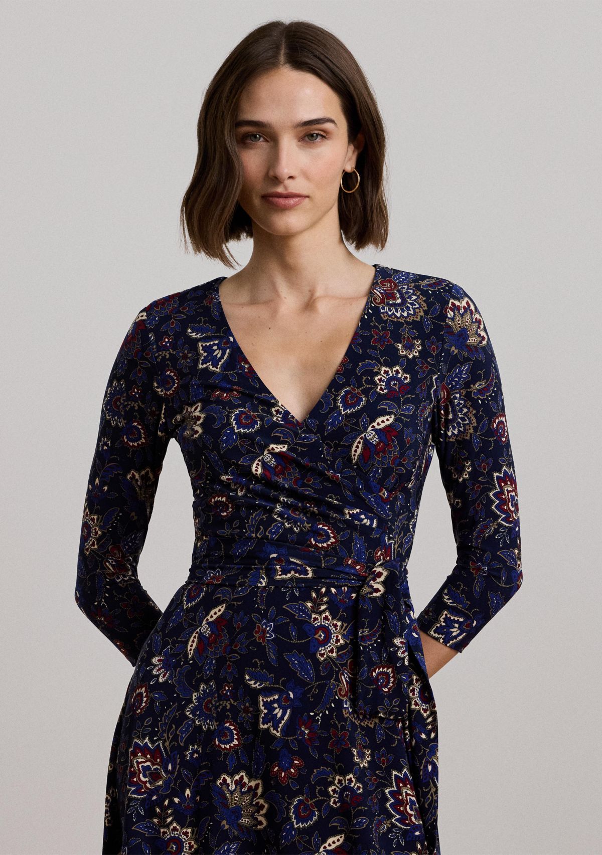 Floral Surplice Stretch Jersey Dress
