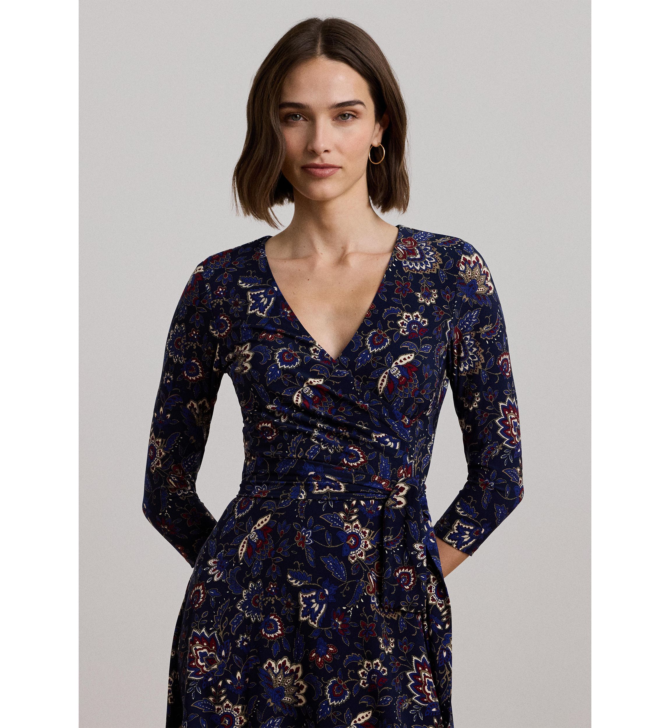 Floral Surplice Stretch Jersey Dress