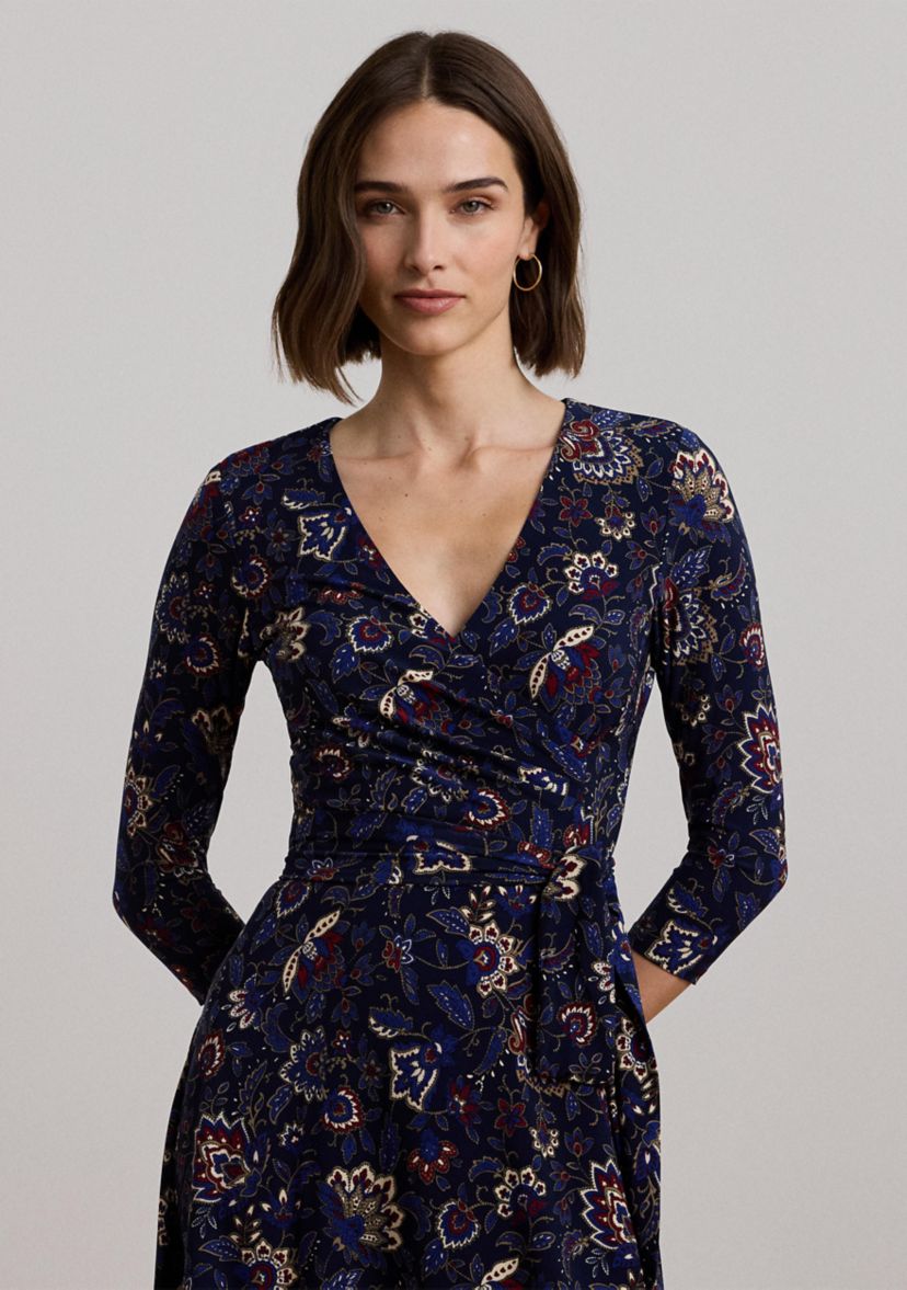 Floral Surplice Stretch Jersey Dress