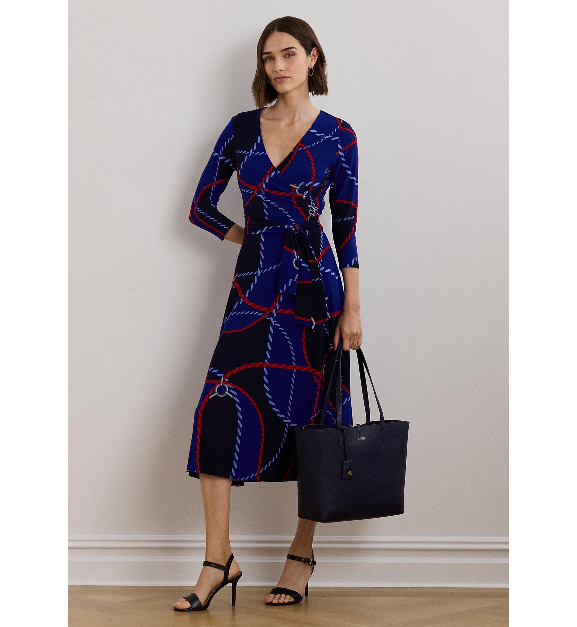 Rope Print Surplice Stretch Jersey Dress