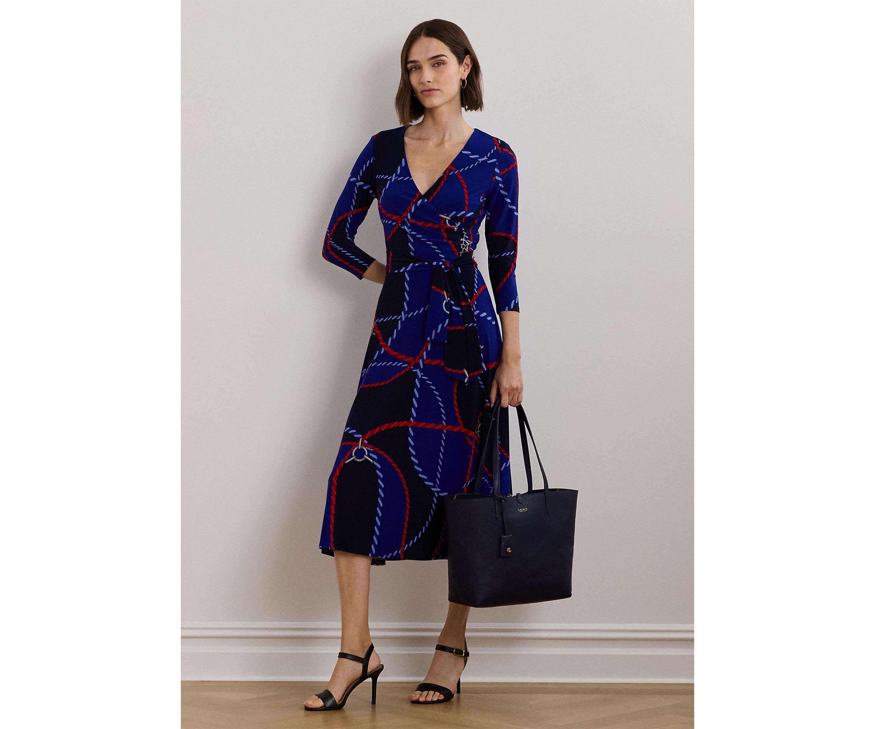 Rope Print Surplice Stretch Jersey Dress
