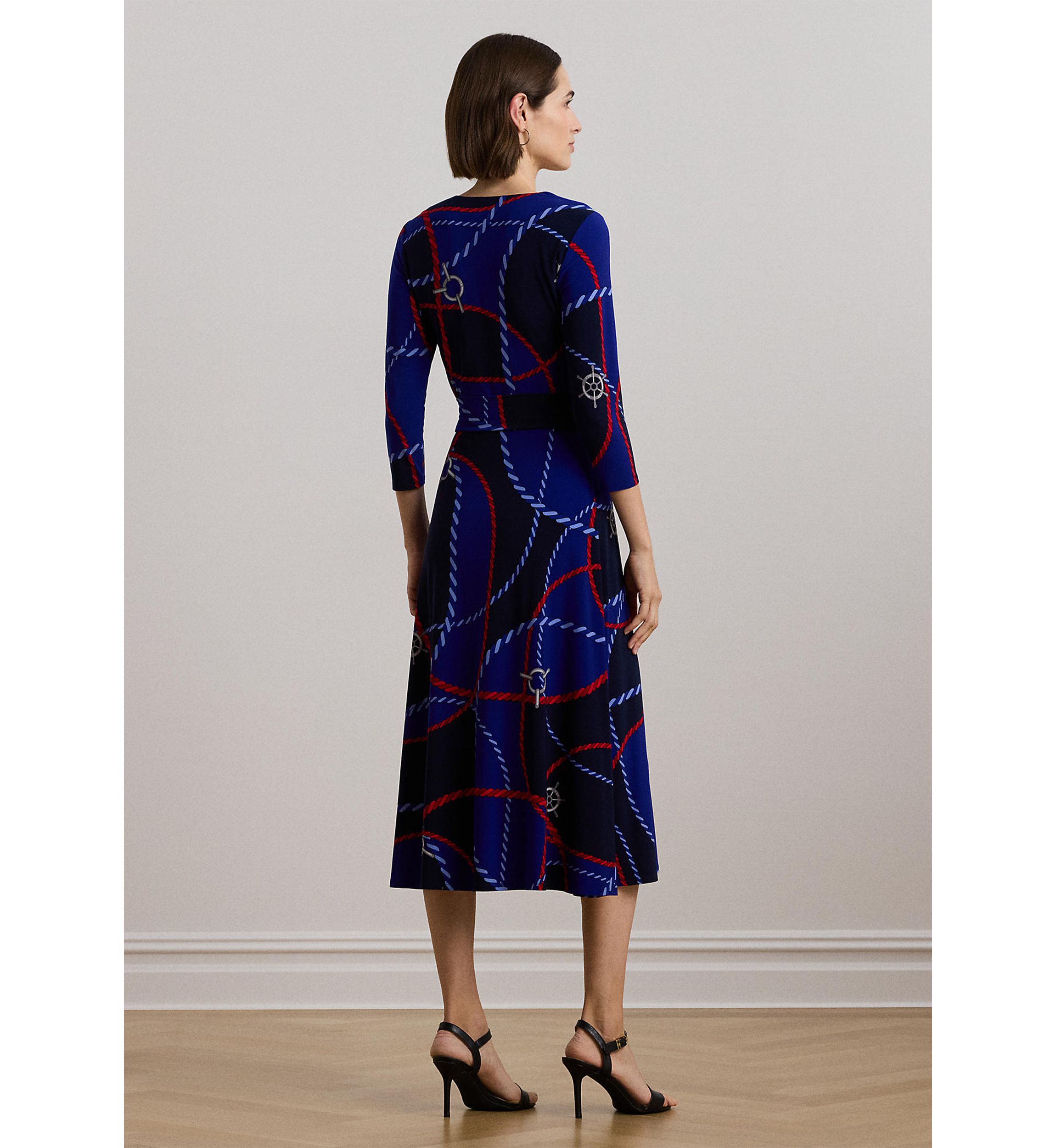 Rope Print Surplice Stretch Jersey Dress