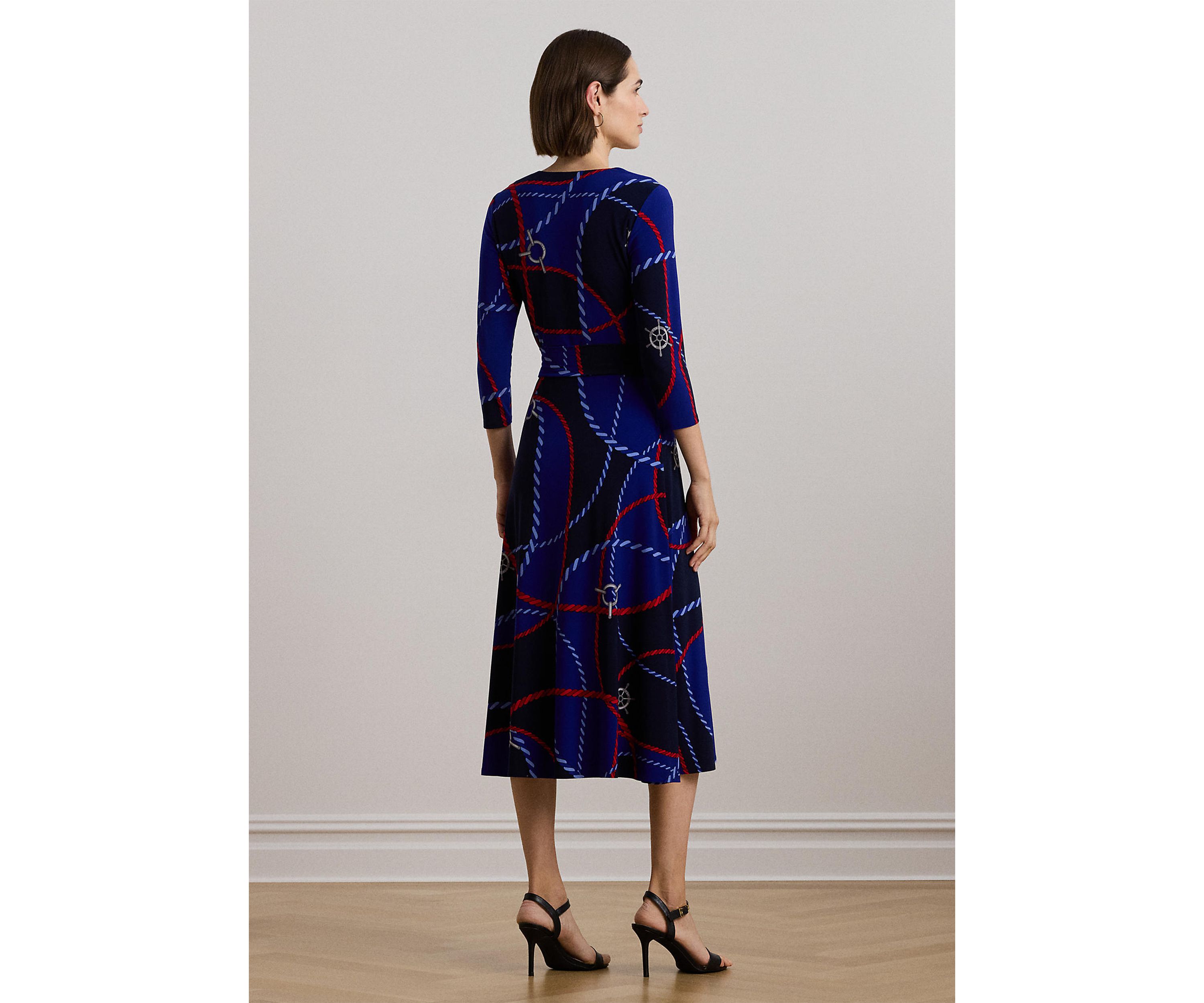 Rope Print Surplice Stretch Jersey Dress