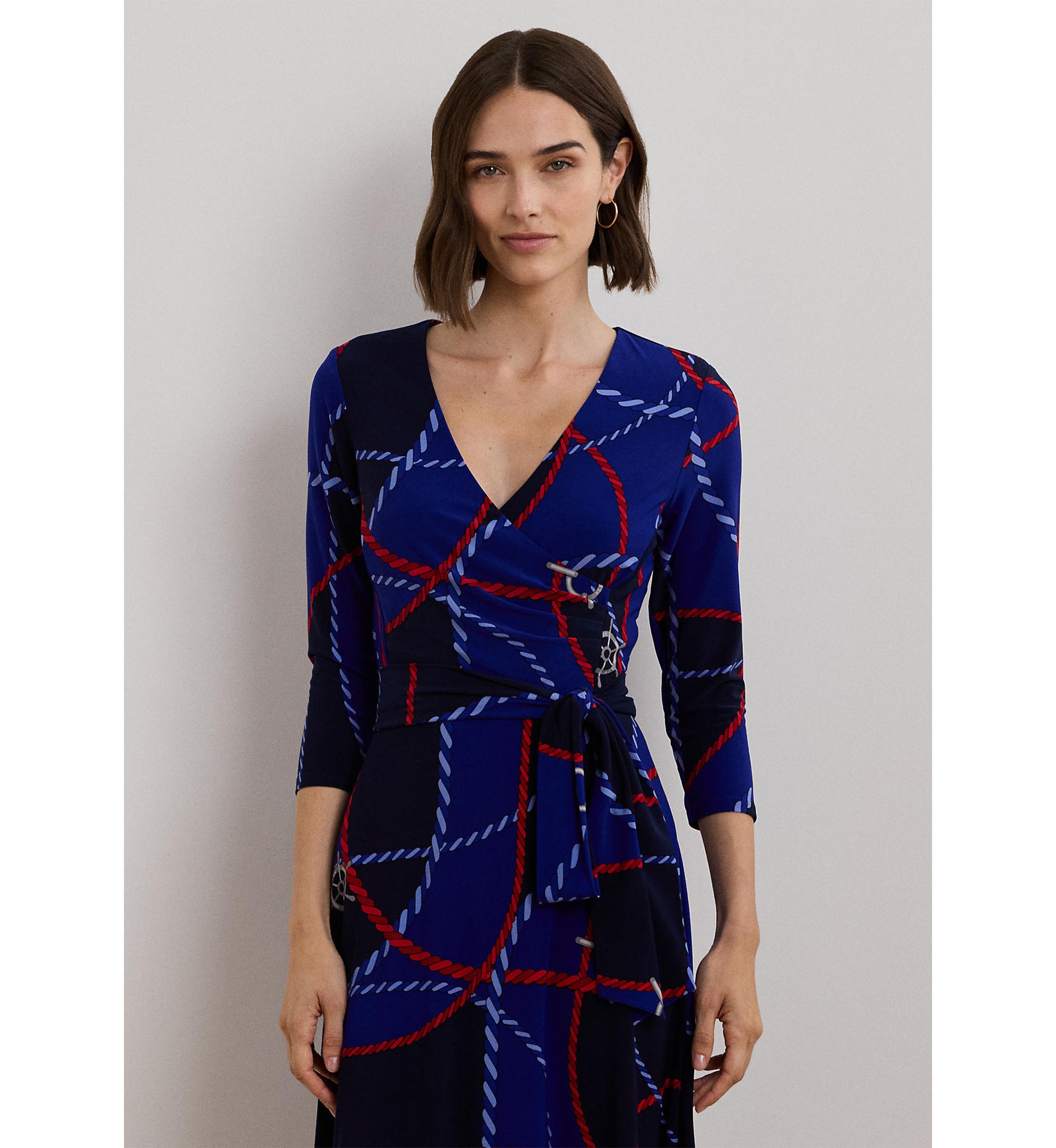 Rope Print Surplice Stretch Jersey Dress