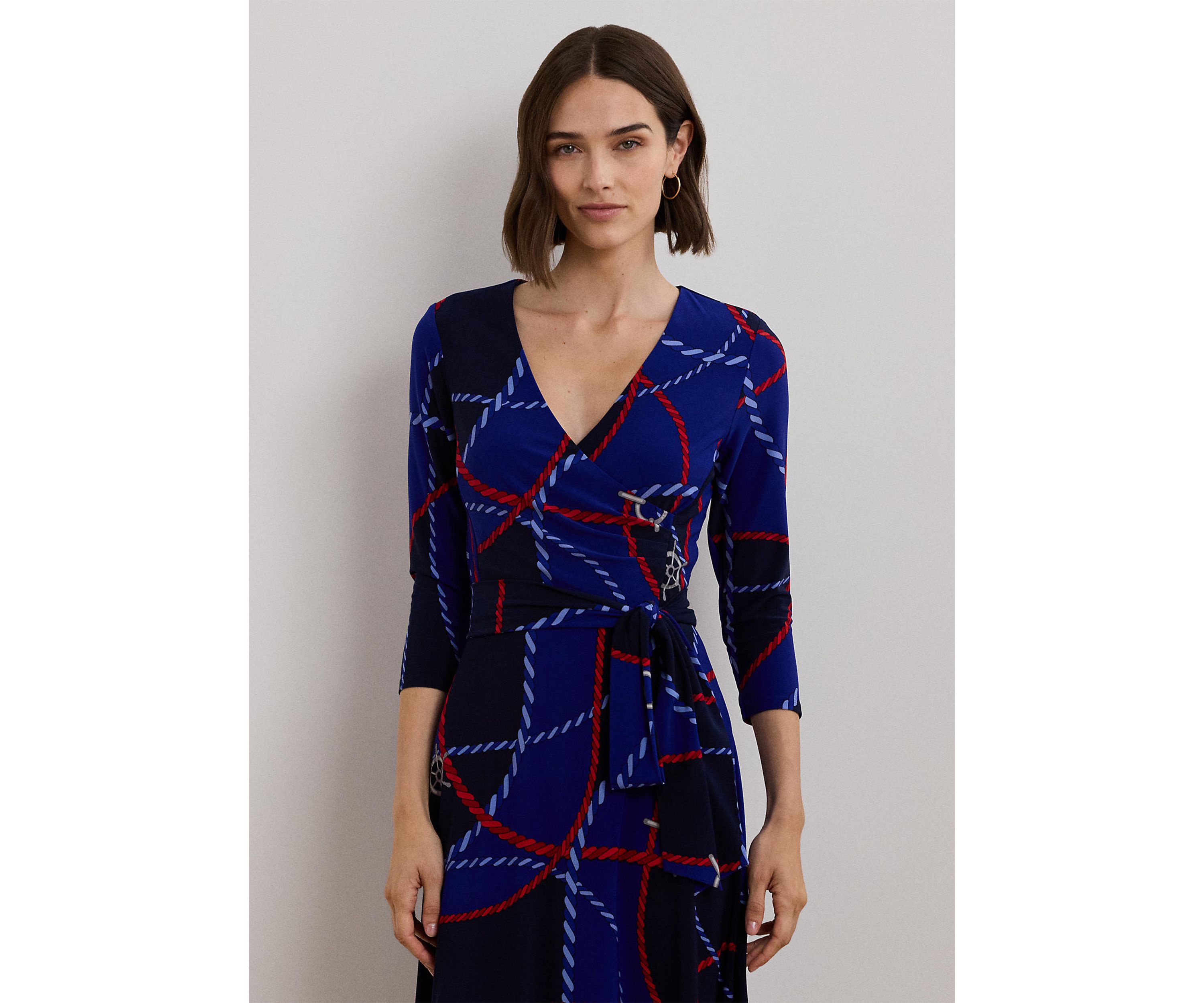 Rope Print Surplice Stretch Jersey Dress