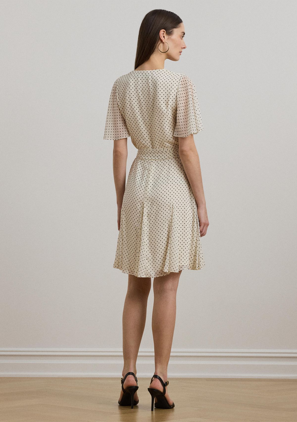 Polka Dot Georgette Surplice Dress