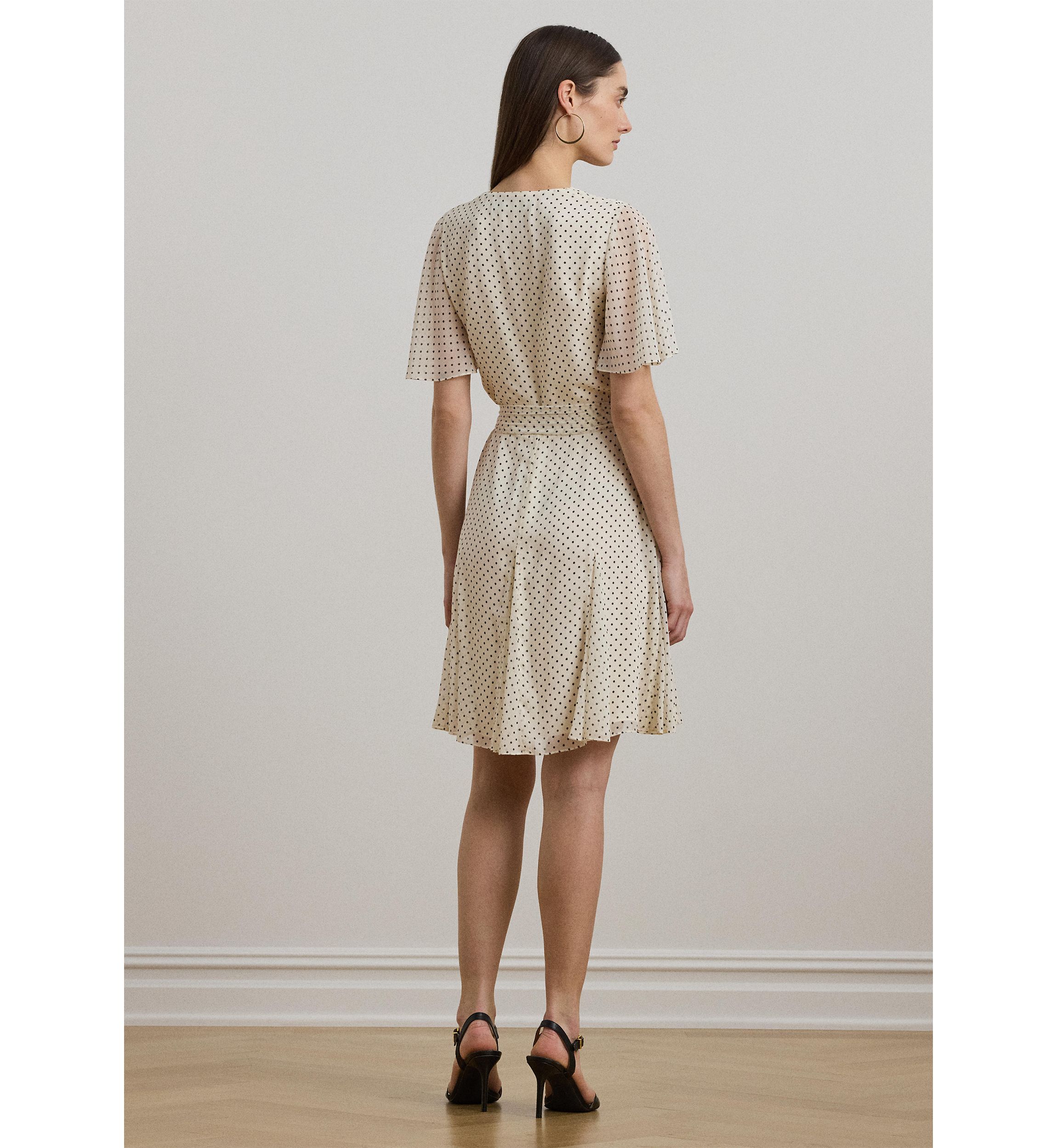 Polka Dot Georgette Surplice Dress