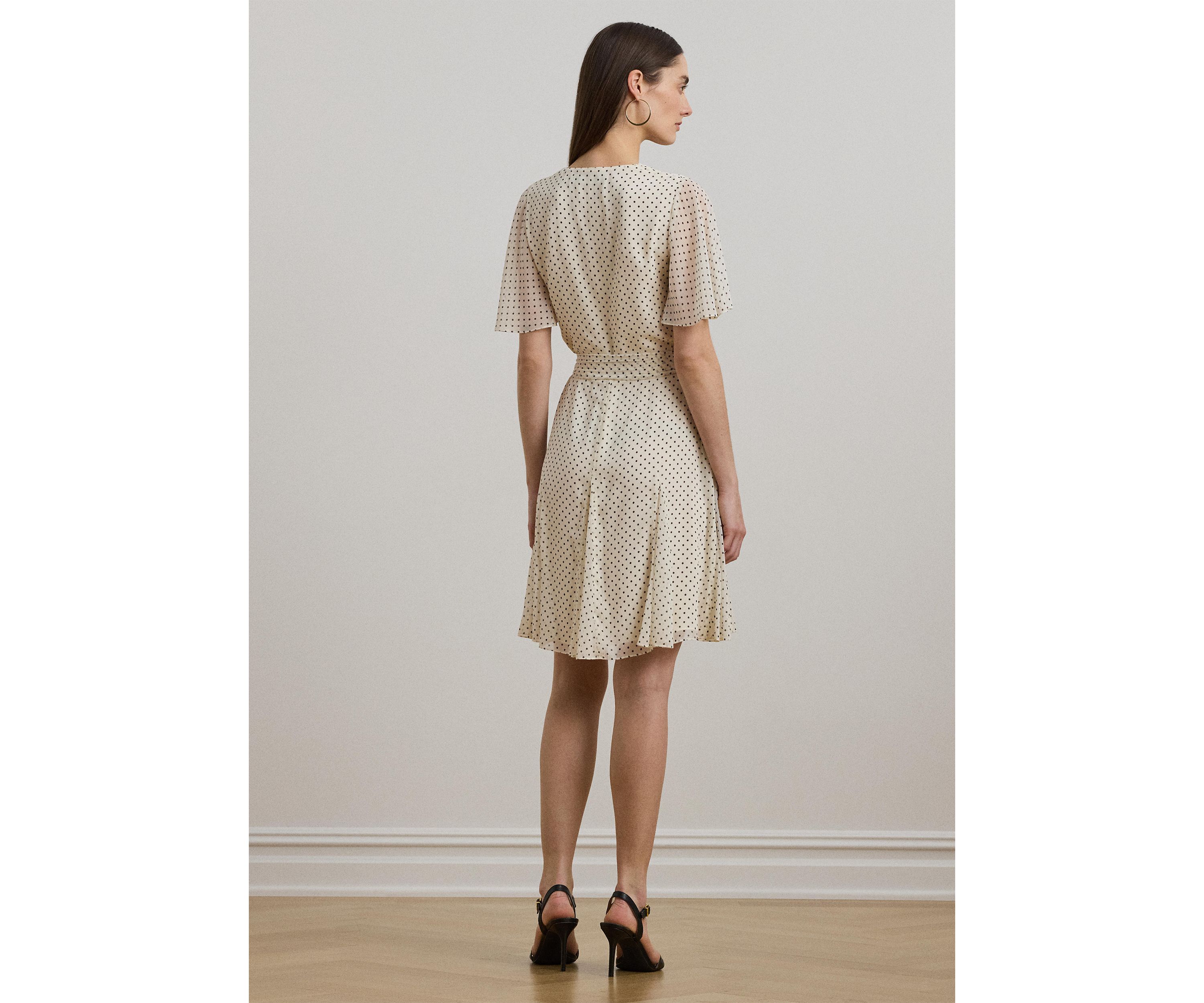 Polka Dot Georgette Surplice Dress