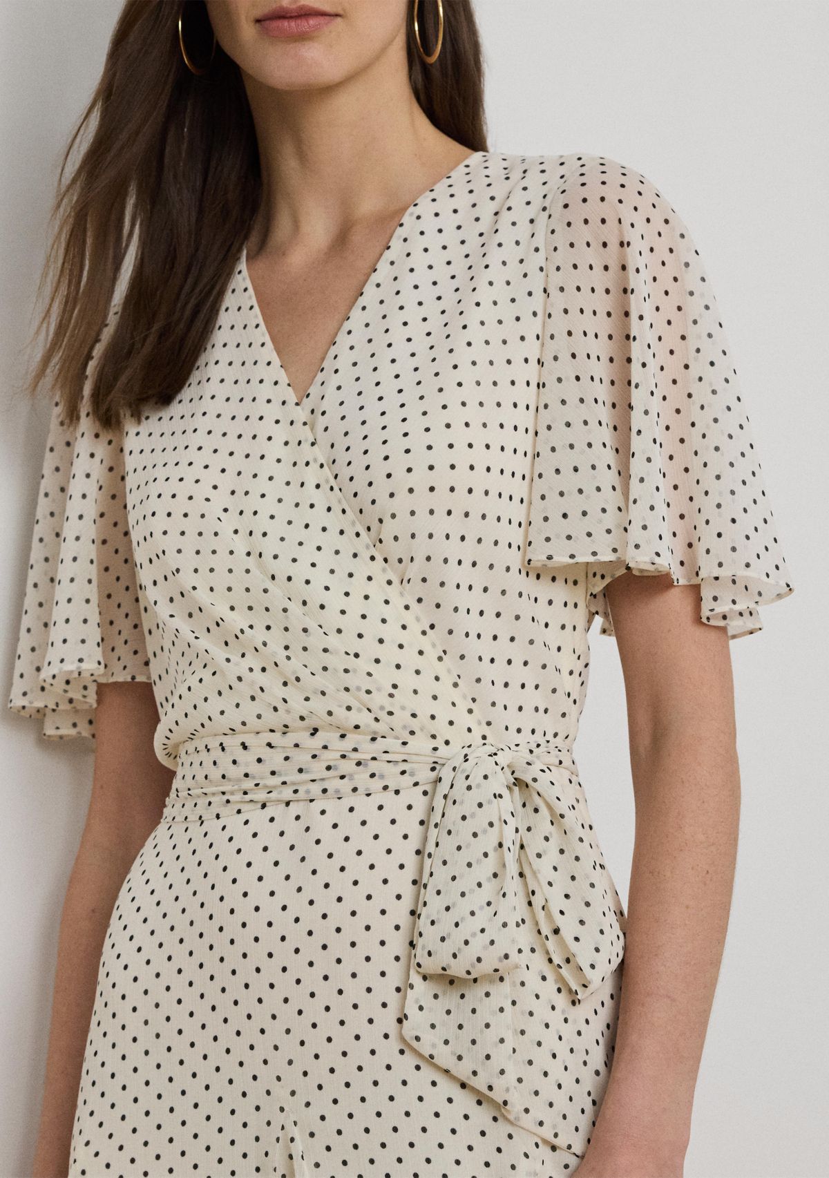 Polka Dot Georgette Surplice Dress