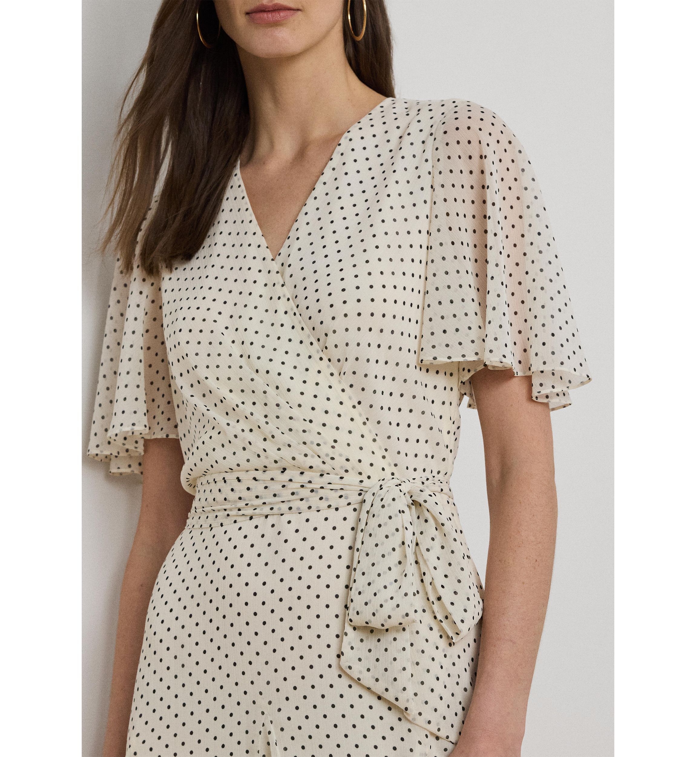 Polka Dot Georgette Surplice Dress