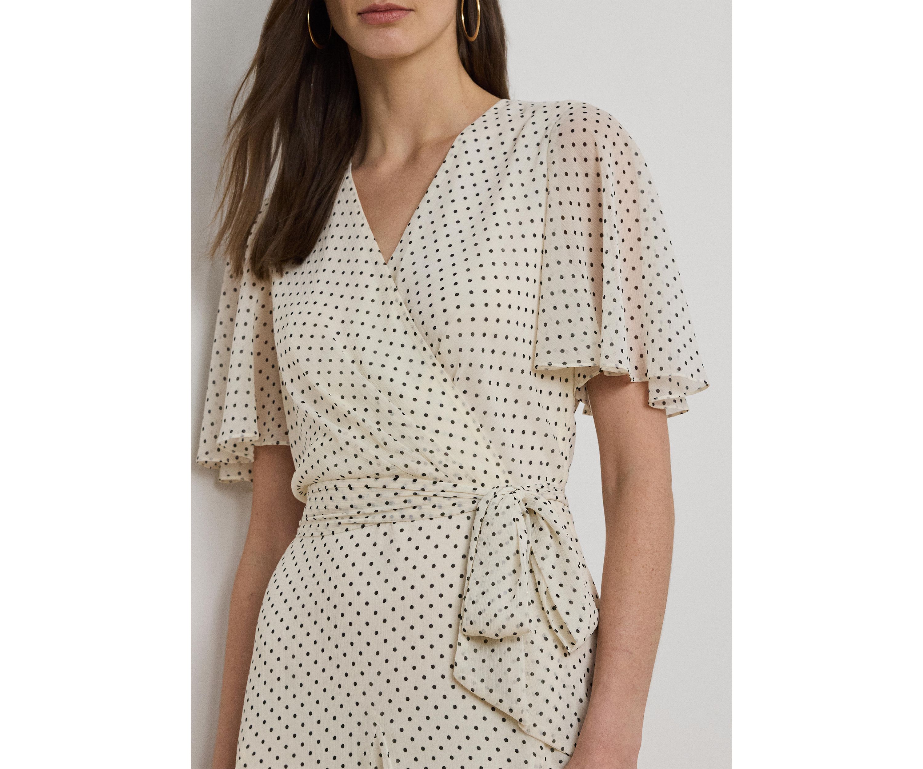 Polka Dot Georgette Surplice Dress