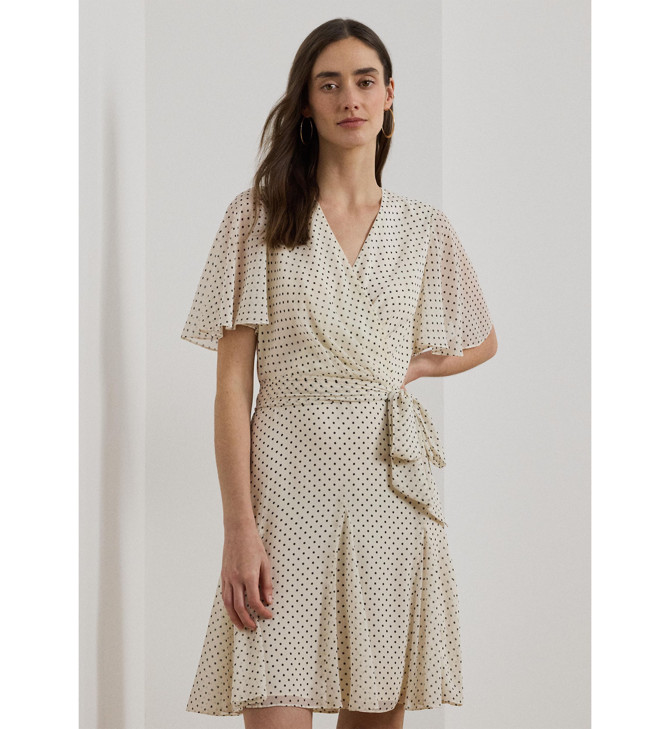 Polka Dot Georgette Surplice Dress