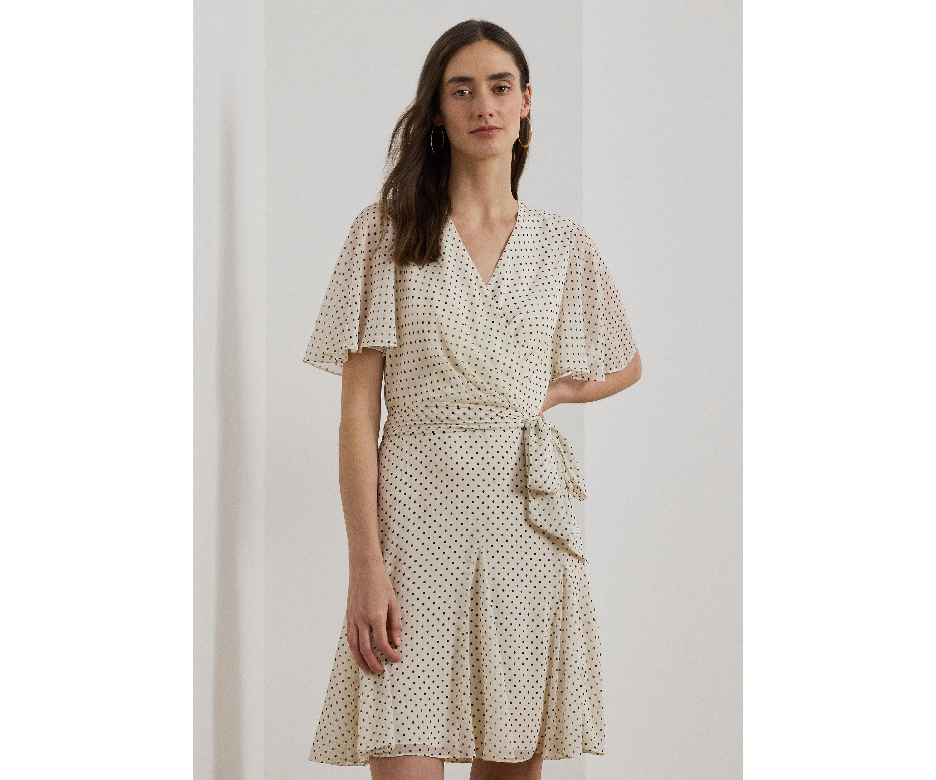 Polka Dot Georgette Surplice Dress