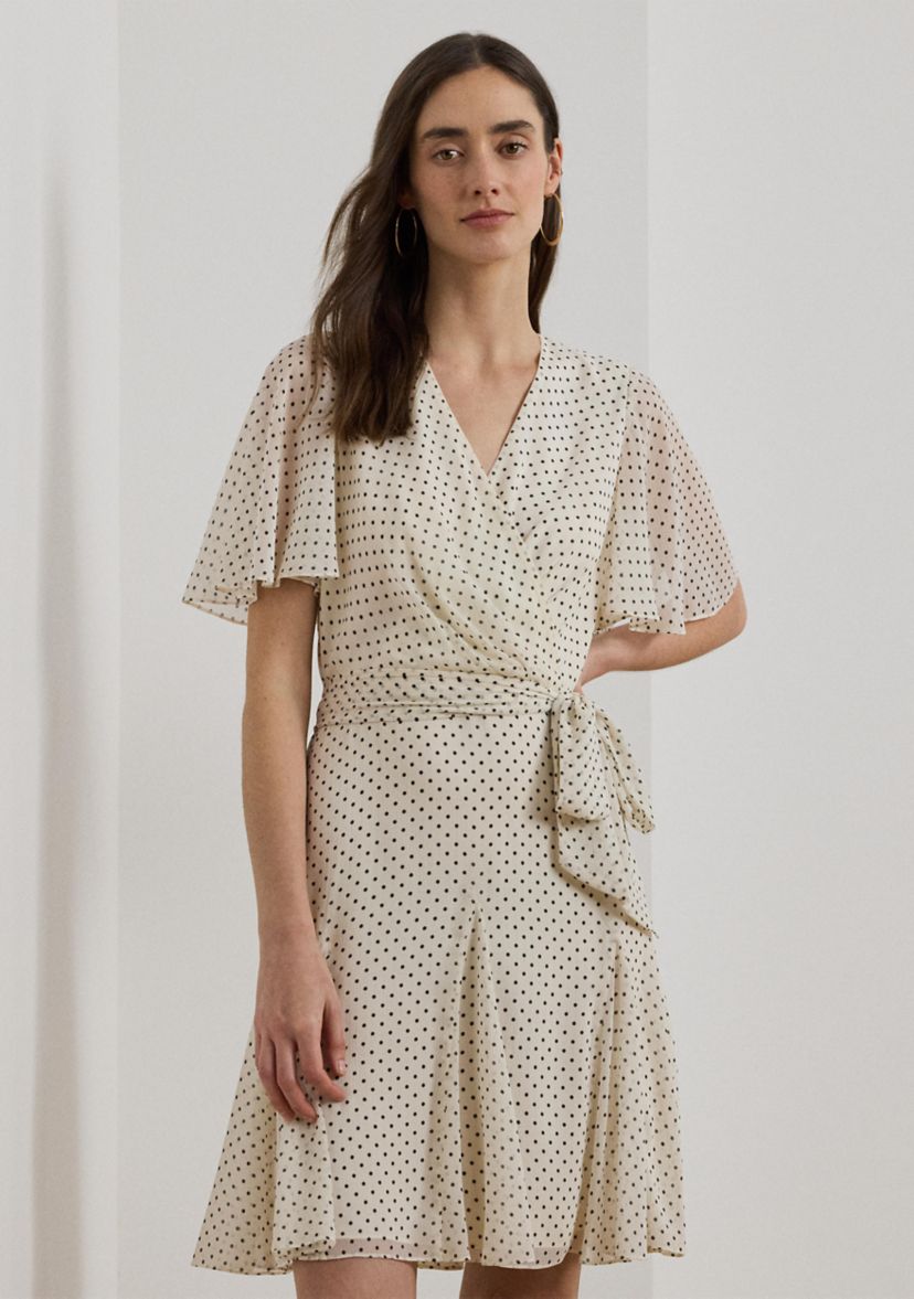 Polka Dot Georgette Surplice Dress