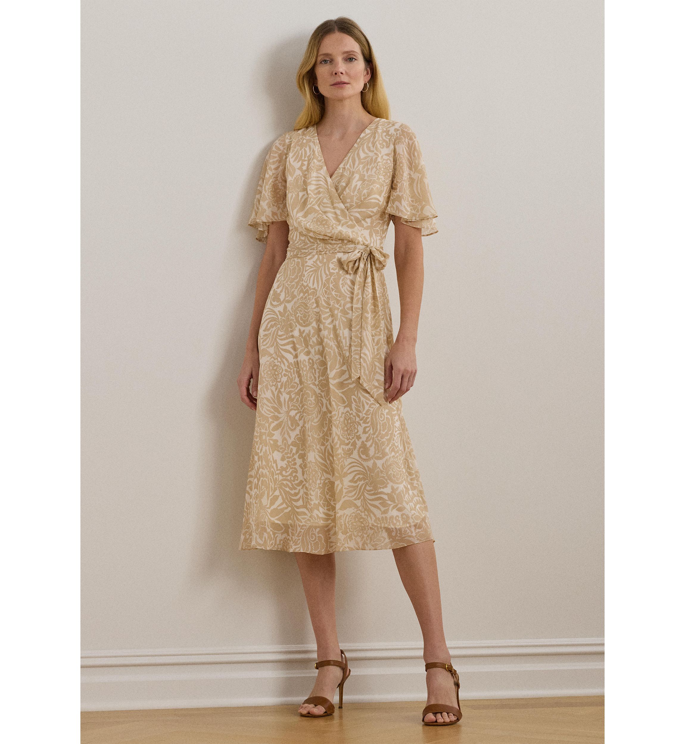 Floral Belted Crinkle Georgette Dress