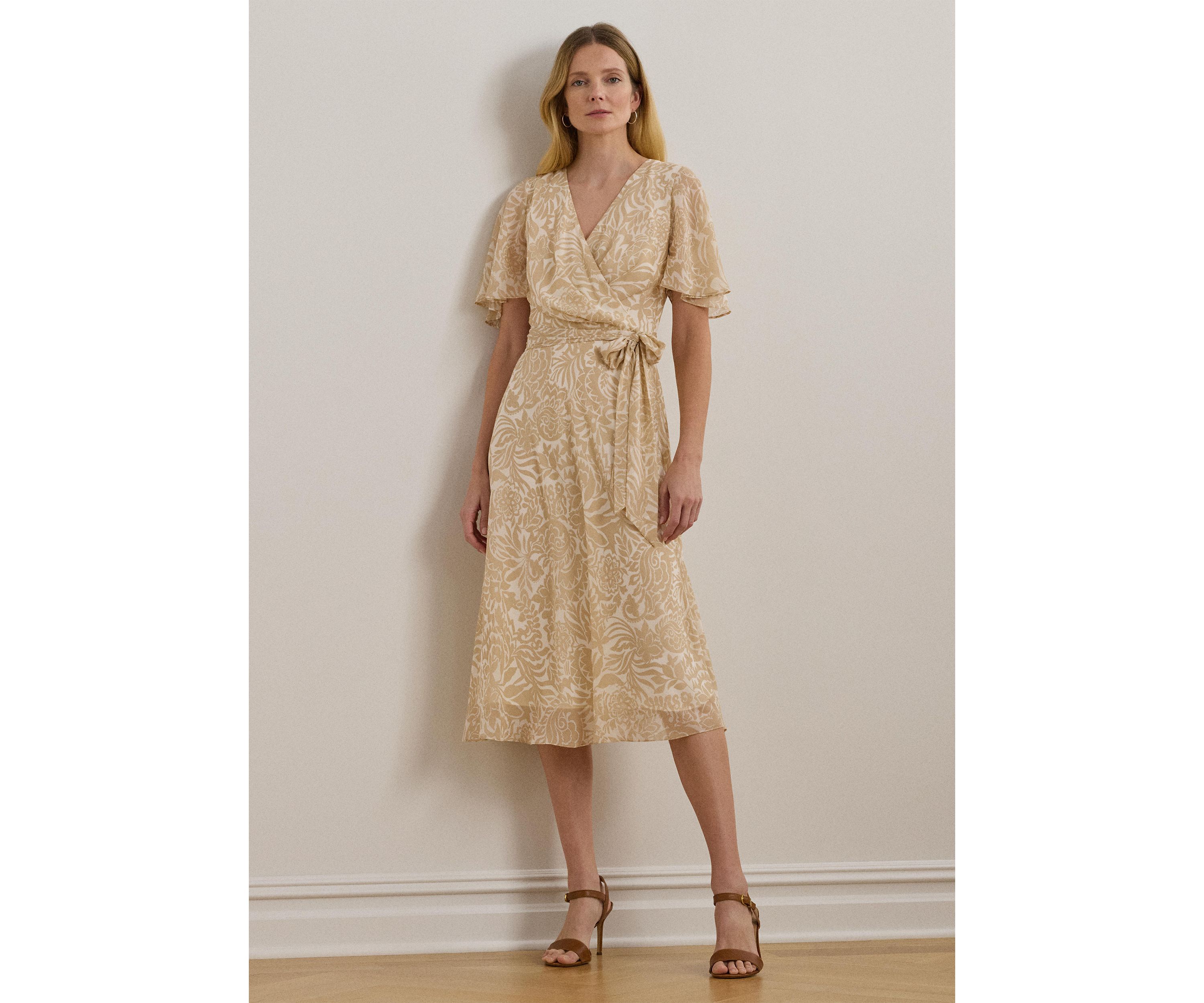 Floral Belted Crinkle Georgette Dress