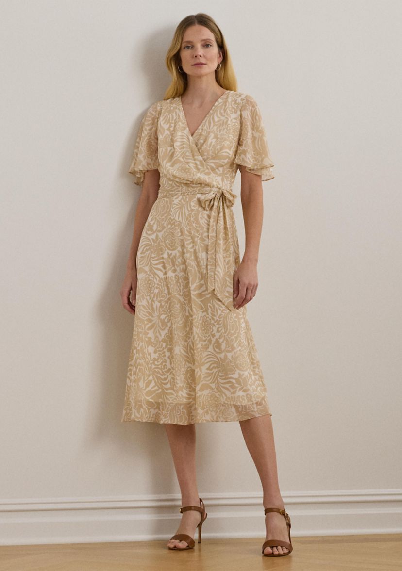 Floral Belted Crinkle Georgette Dress