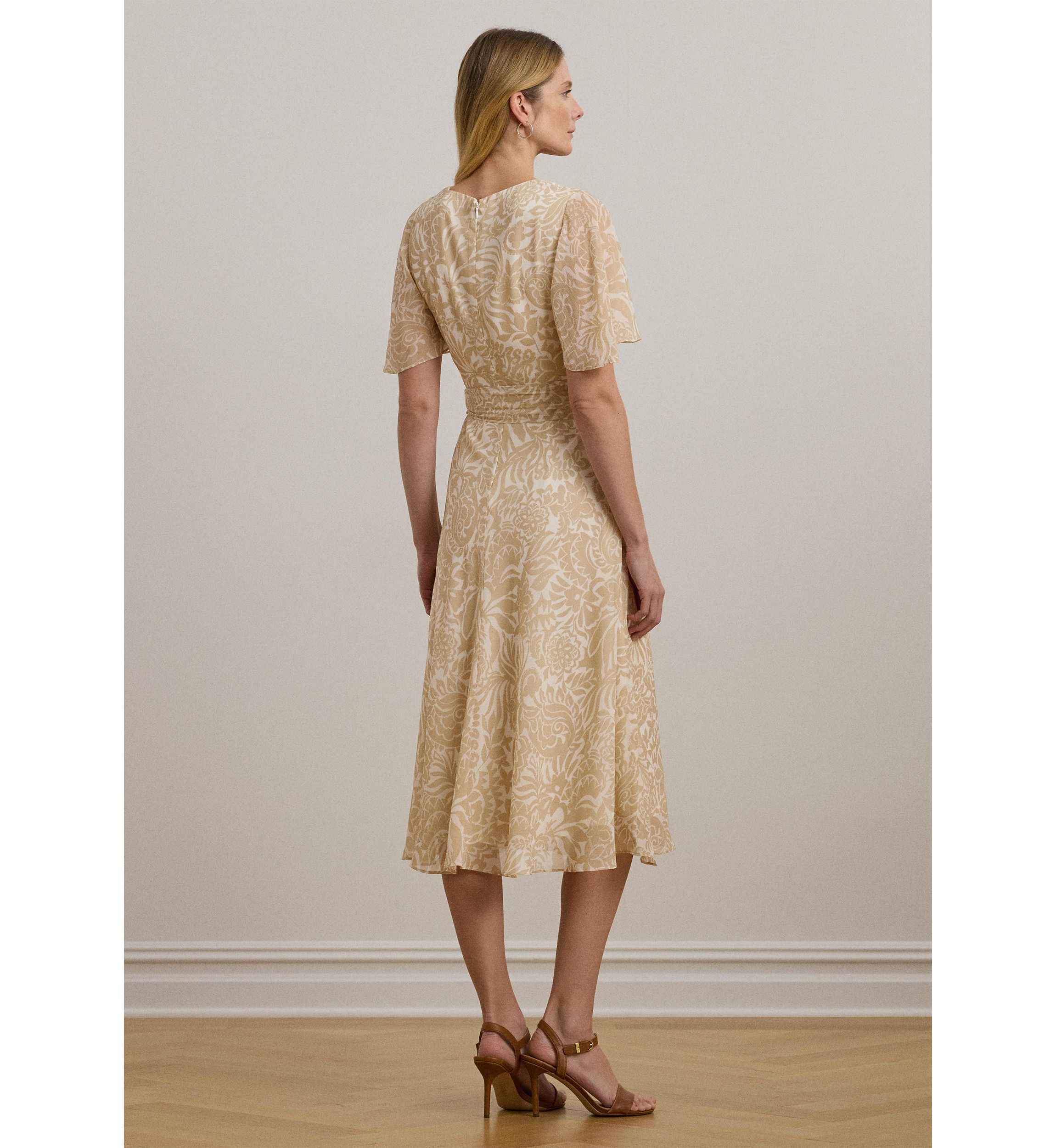 Floral Belted Crinkle Georgette Dress