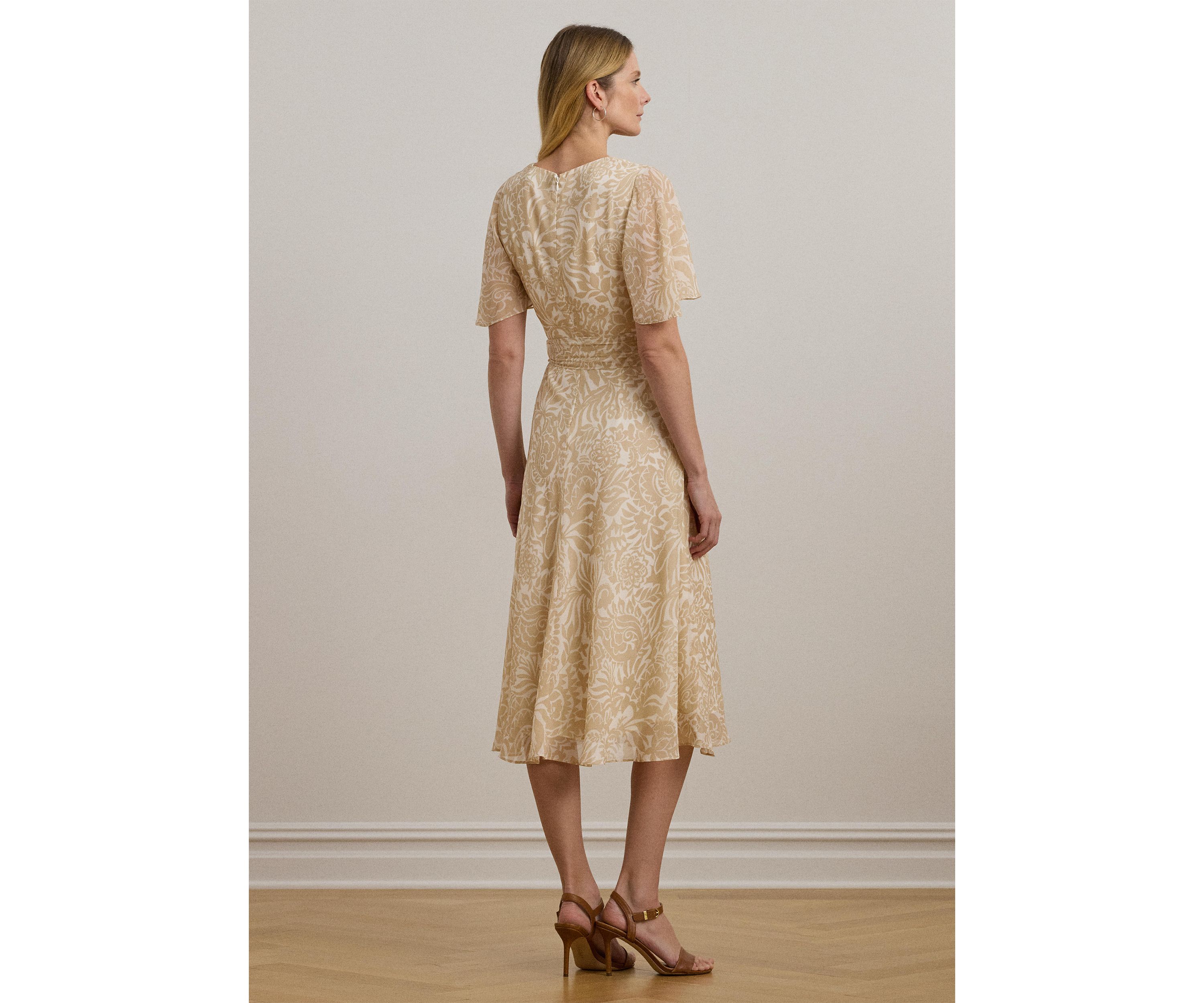 Floral Belted Crinkle Georgette Dress