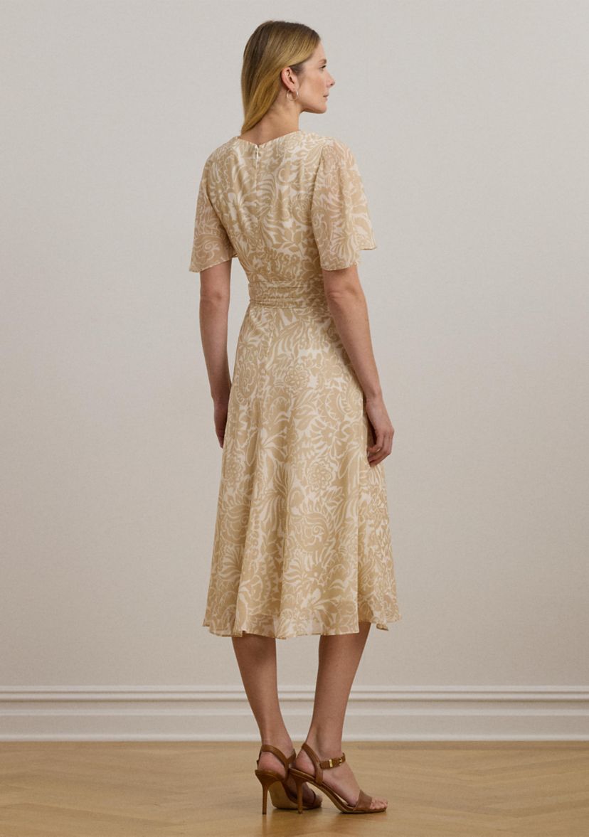 Floral Belted Crinkle Georgette Dress