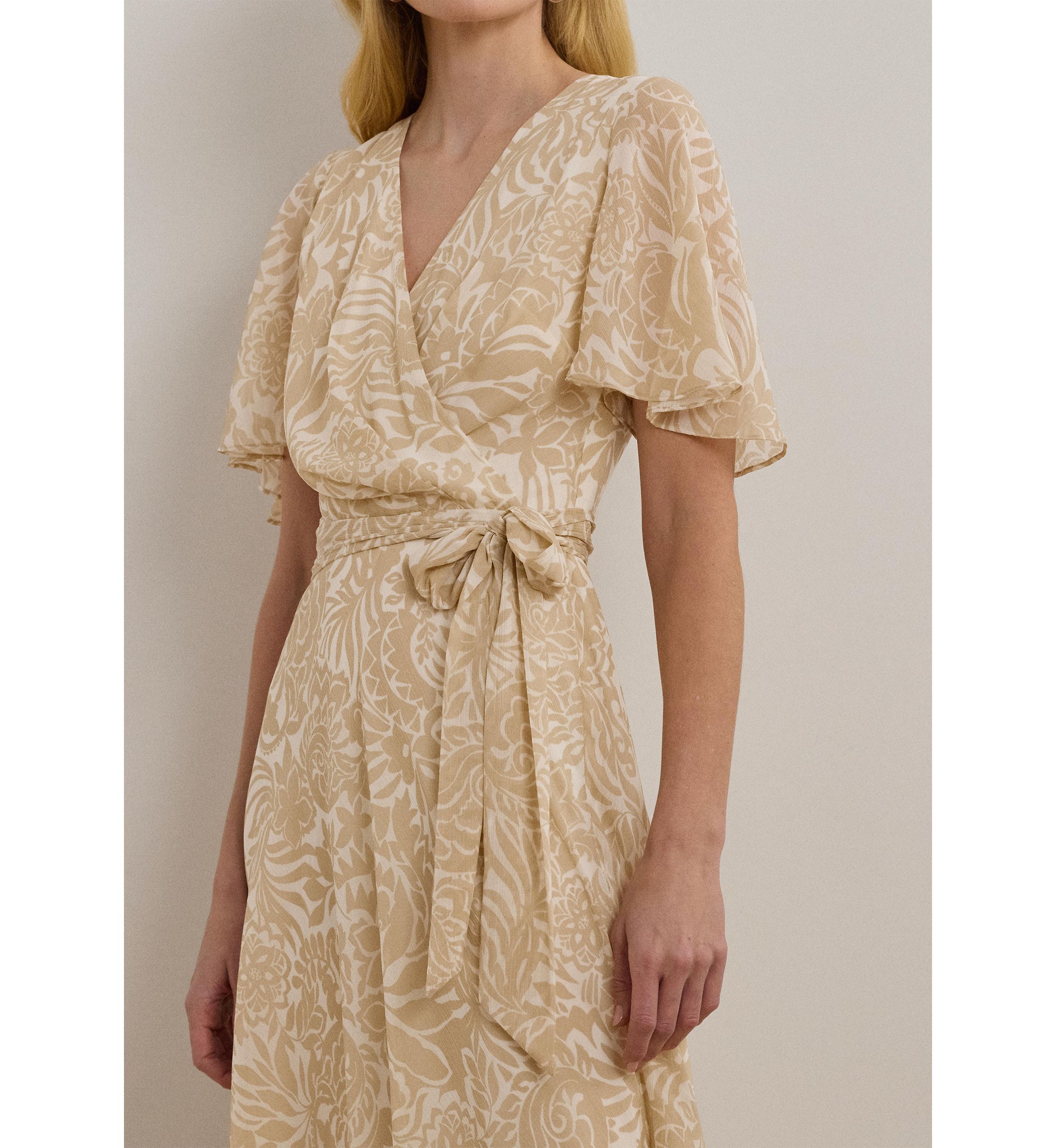 Floral Belted Crinkle Georgette Dress