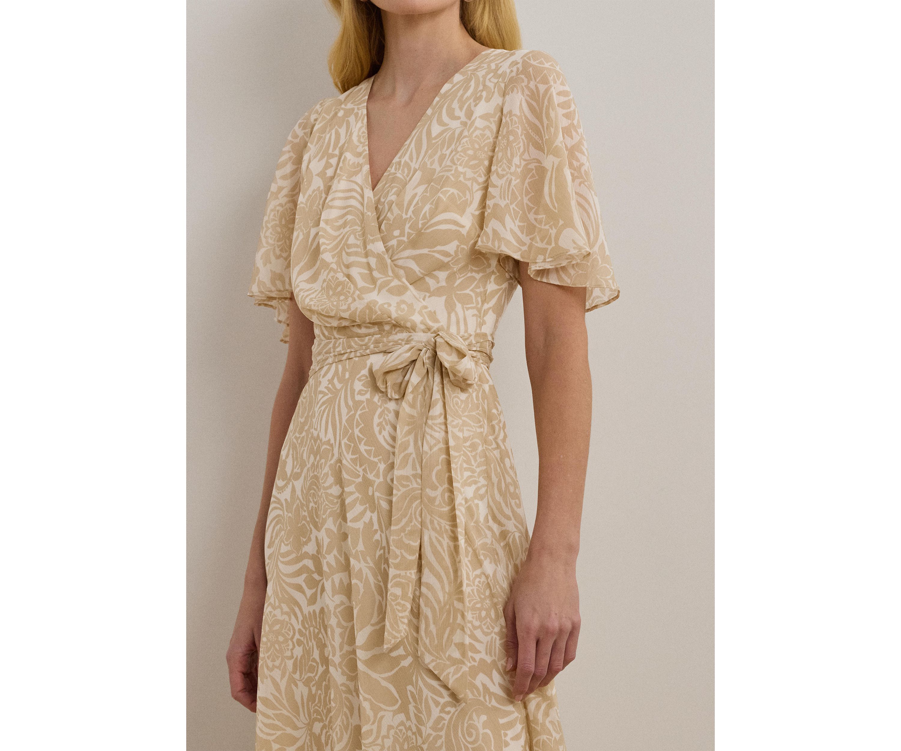 Floral Belted Crinkle Georgette Dress