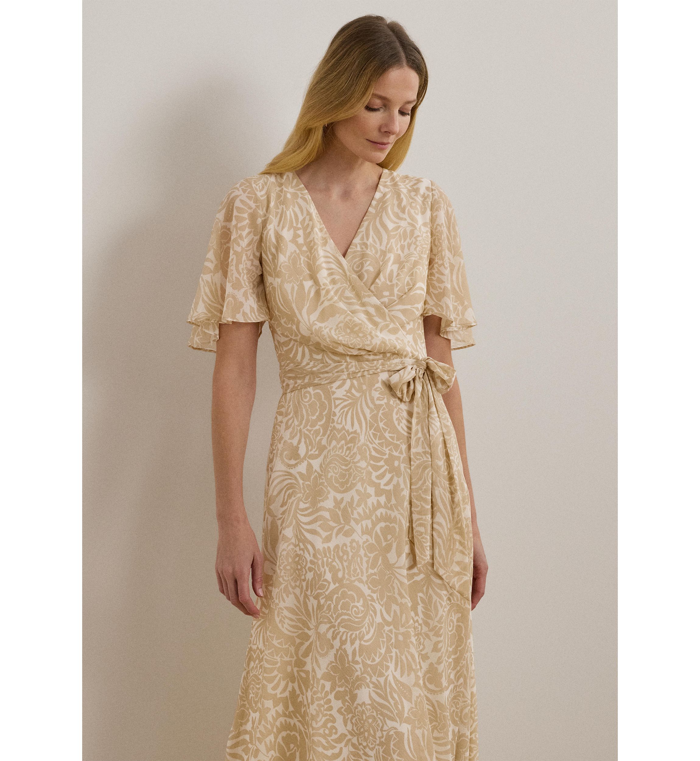 Floral Belted Crinkle Georgette Dress