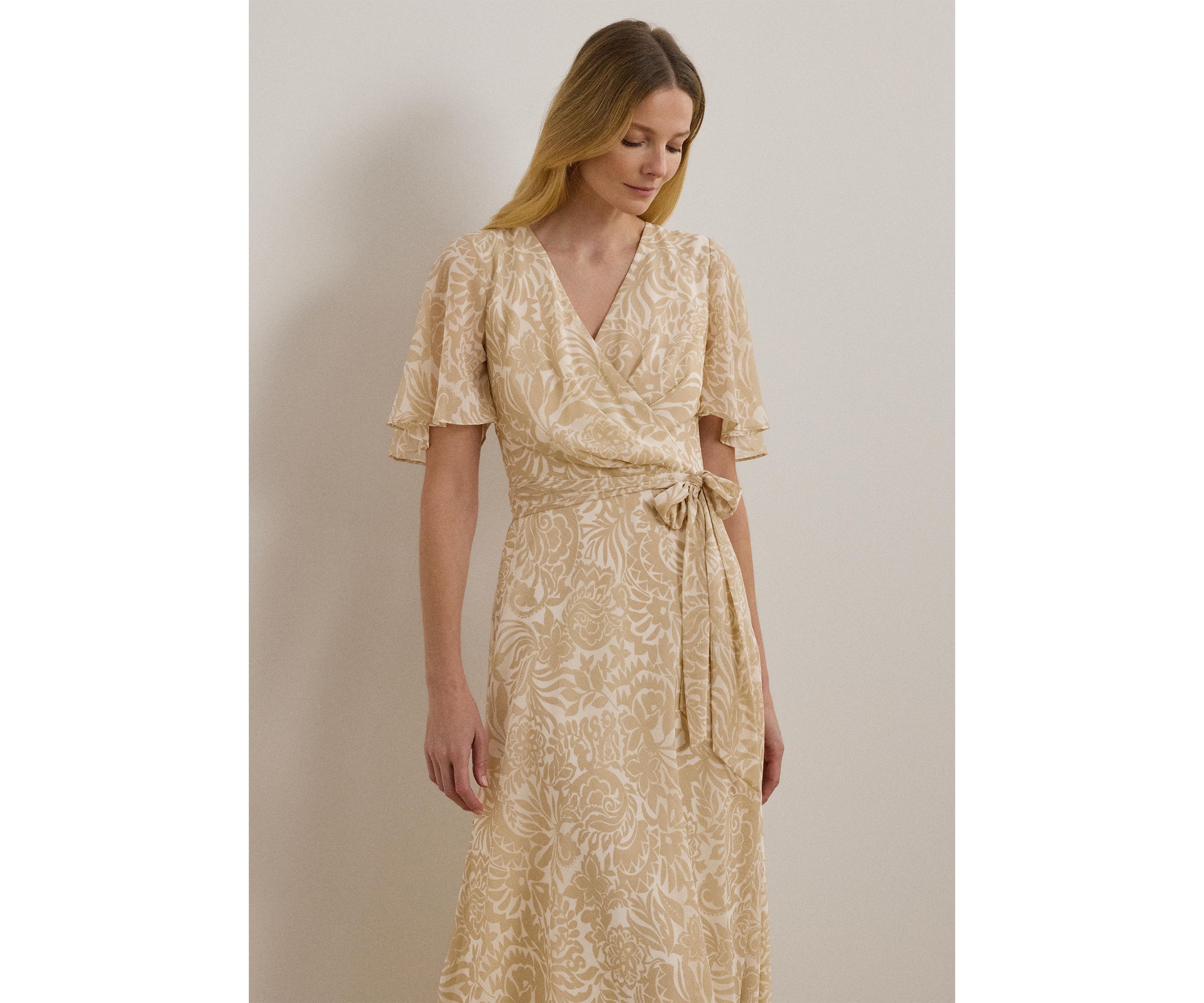 Floral Belted Crinkle Georgette Dress