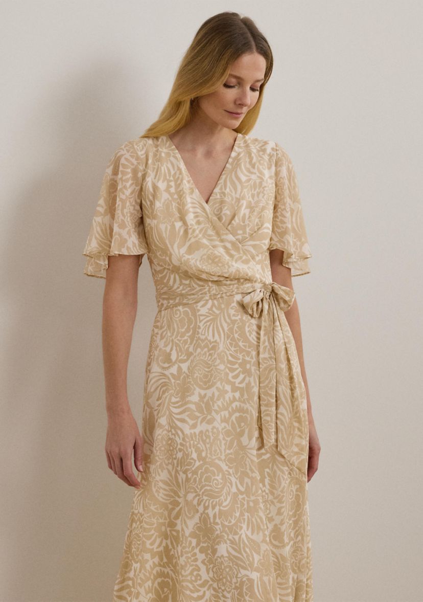 Floral Belted Crinkle Georgette Dress
